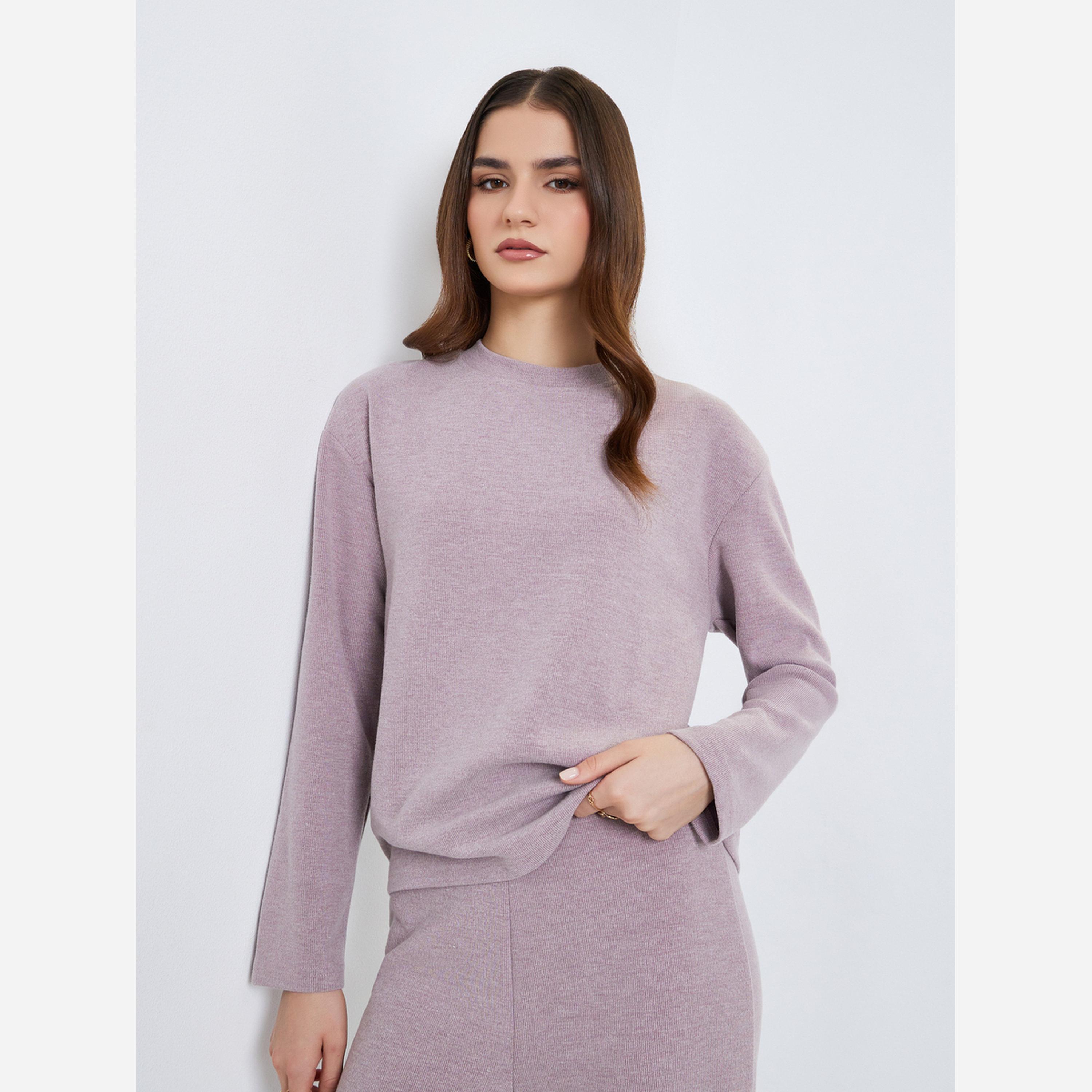 Styli Women Lilac Knit Top and Pants Co-Ords-women-clothing-coordsets-image-3