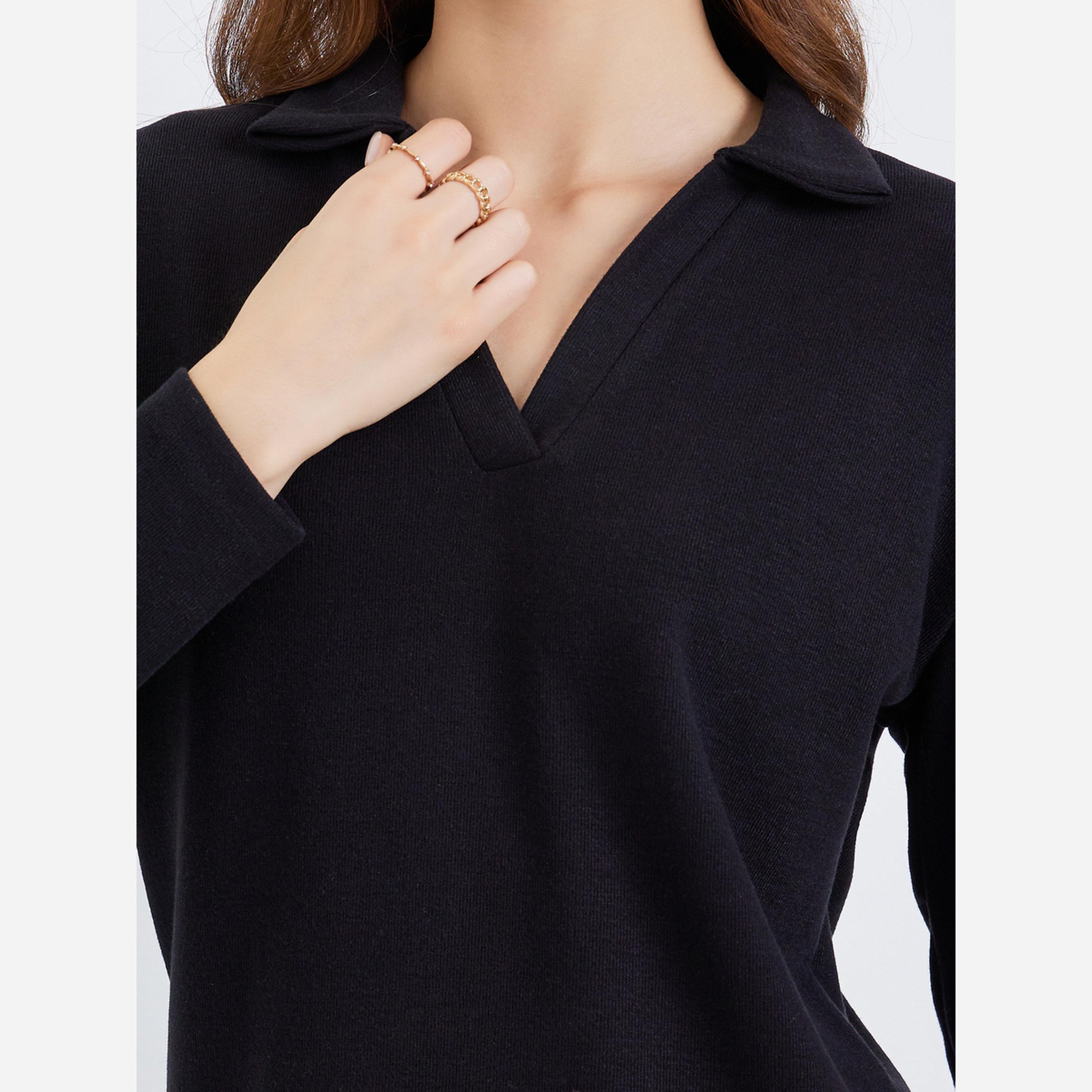 Styli Women Black Open Collar Knit Top and Pants Co-ords-women-clothing-coordsets-image-3