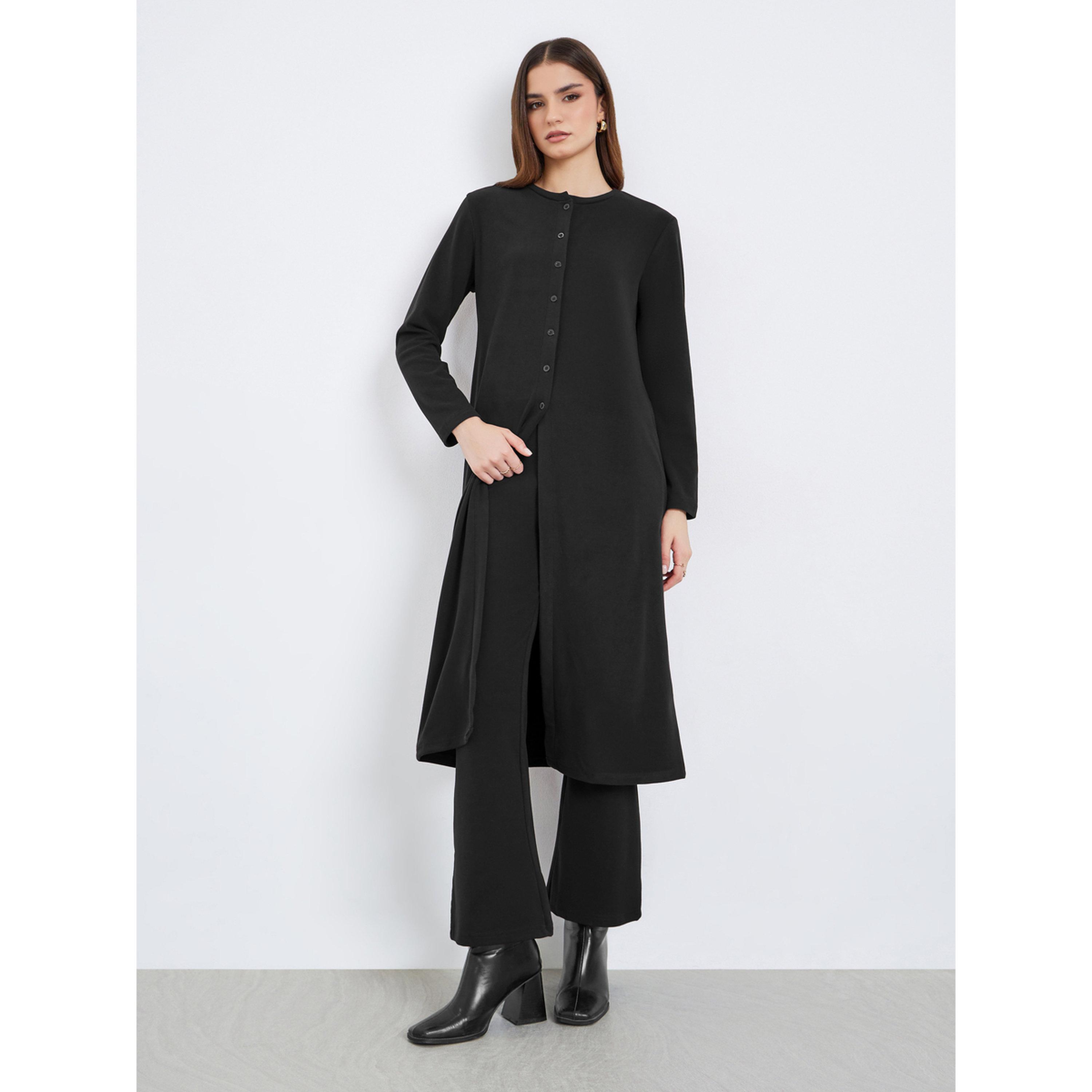 طقم منسق من بنطال وبلوزة ميدي بتفاصيل محبوكة-women-clothing-coordsets-image-1
