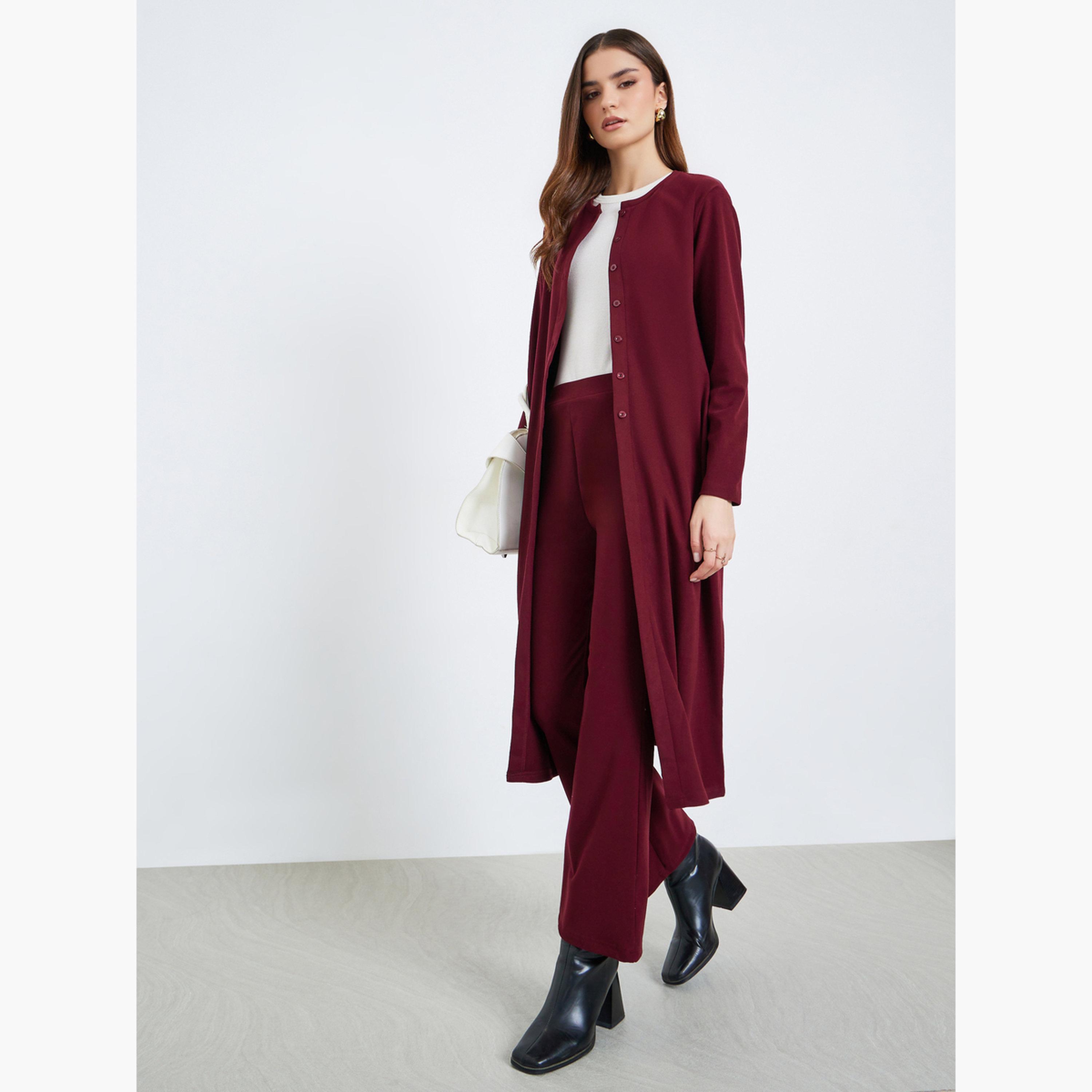 طقم منسق من بلوزة ميدي بتفاصيل محبوكة وبنطال-women-clothing-coordsets-image-2