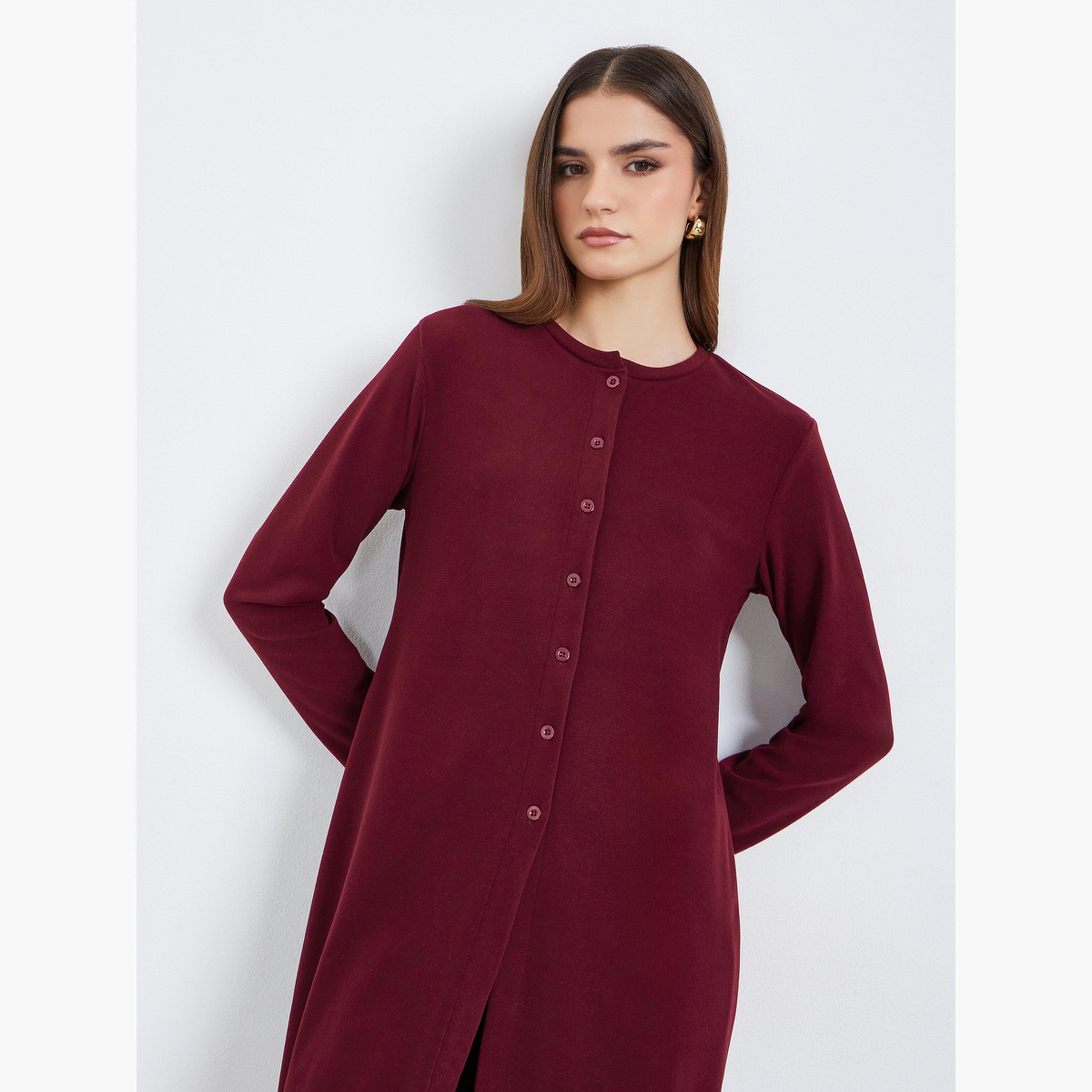 طقم منسق من بلوزة ميدي بتفاصيل محبوكة وبنطال-women-clothing-coordsets-image-3