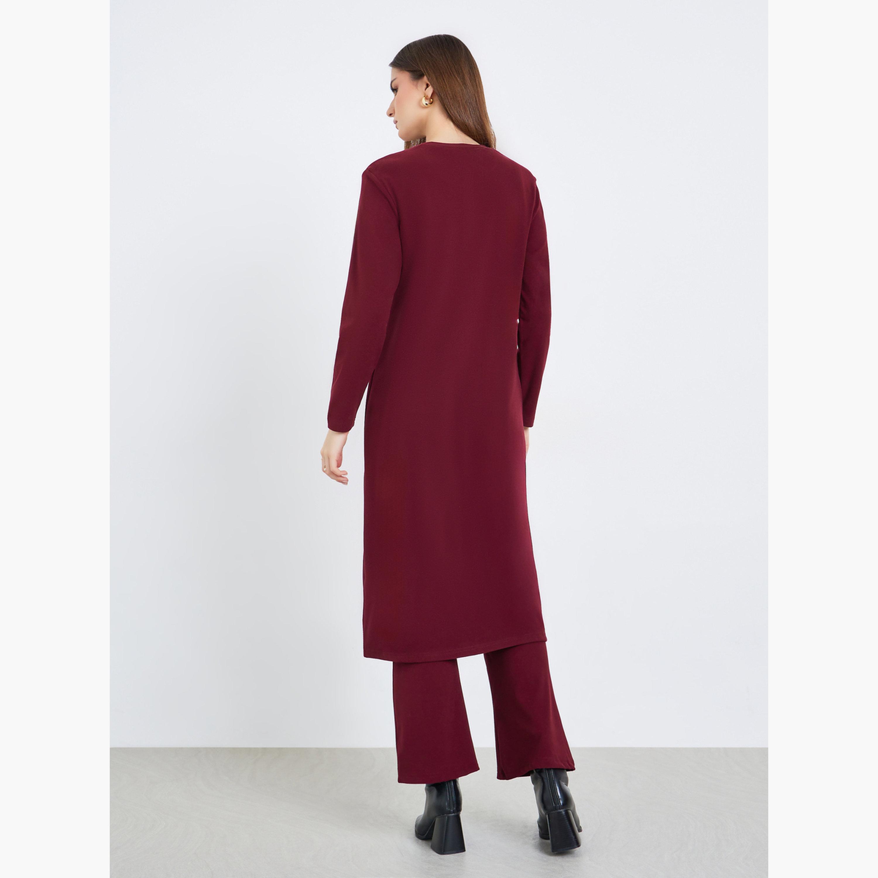 طقم منسق من بلوزة ميدي بتفاصيل محبوكة وبنطال-women-clothing-coordsets-image-6