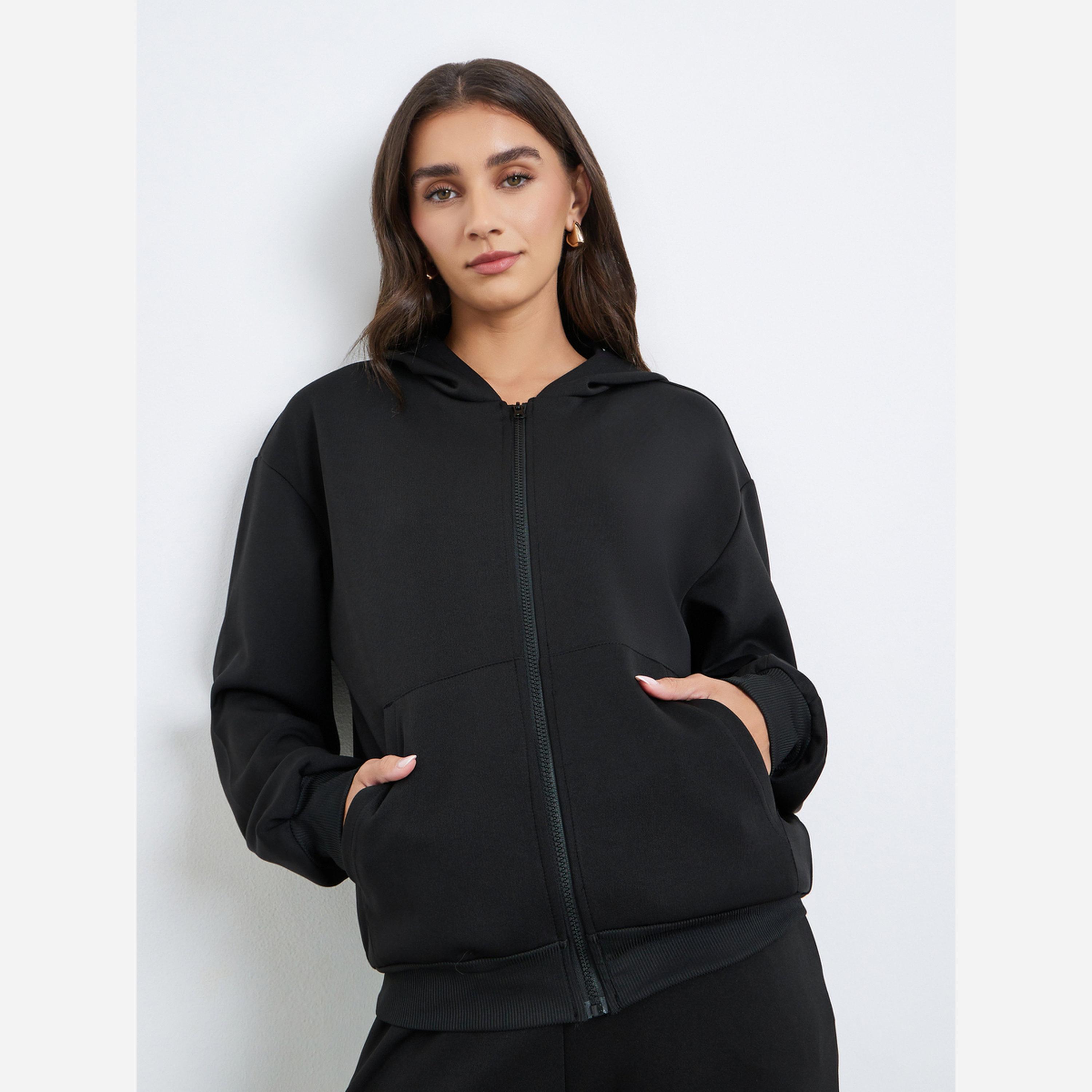 ستايلي - طقم جاكيت بقبعة وبنطال نسائي لون أسود-women-clothing-coordsets-image-2