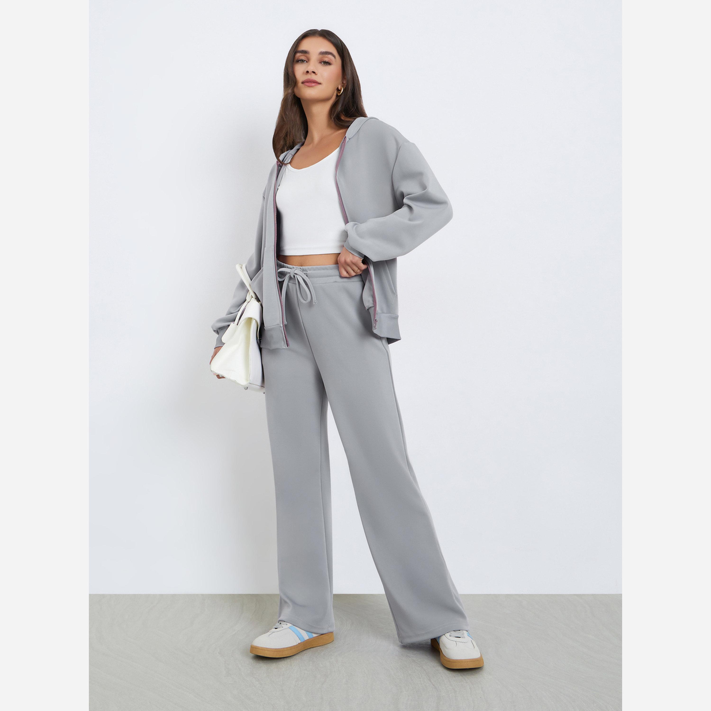 ستايلي - طقم جاكيت وبنطال نسائي لون رمادي بقبعة-women-clothing-coordsets-image-1