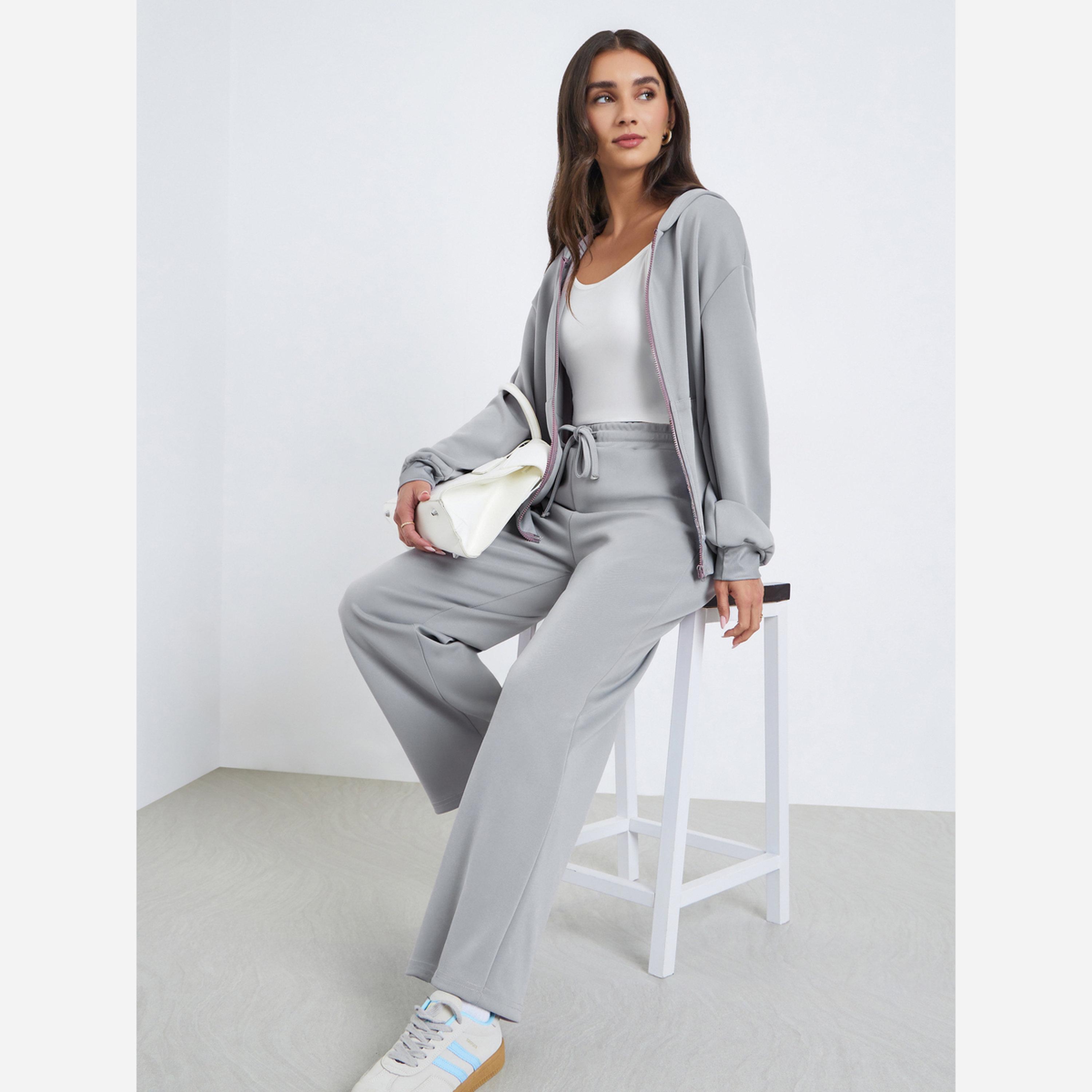 ستايلي - طقم جاكيت وبنطال نسائي لون رمادي بقبعة-women-clothing-coordsets-image-2
