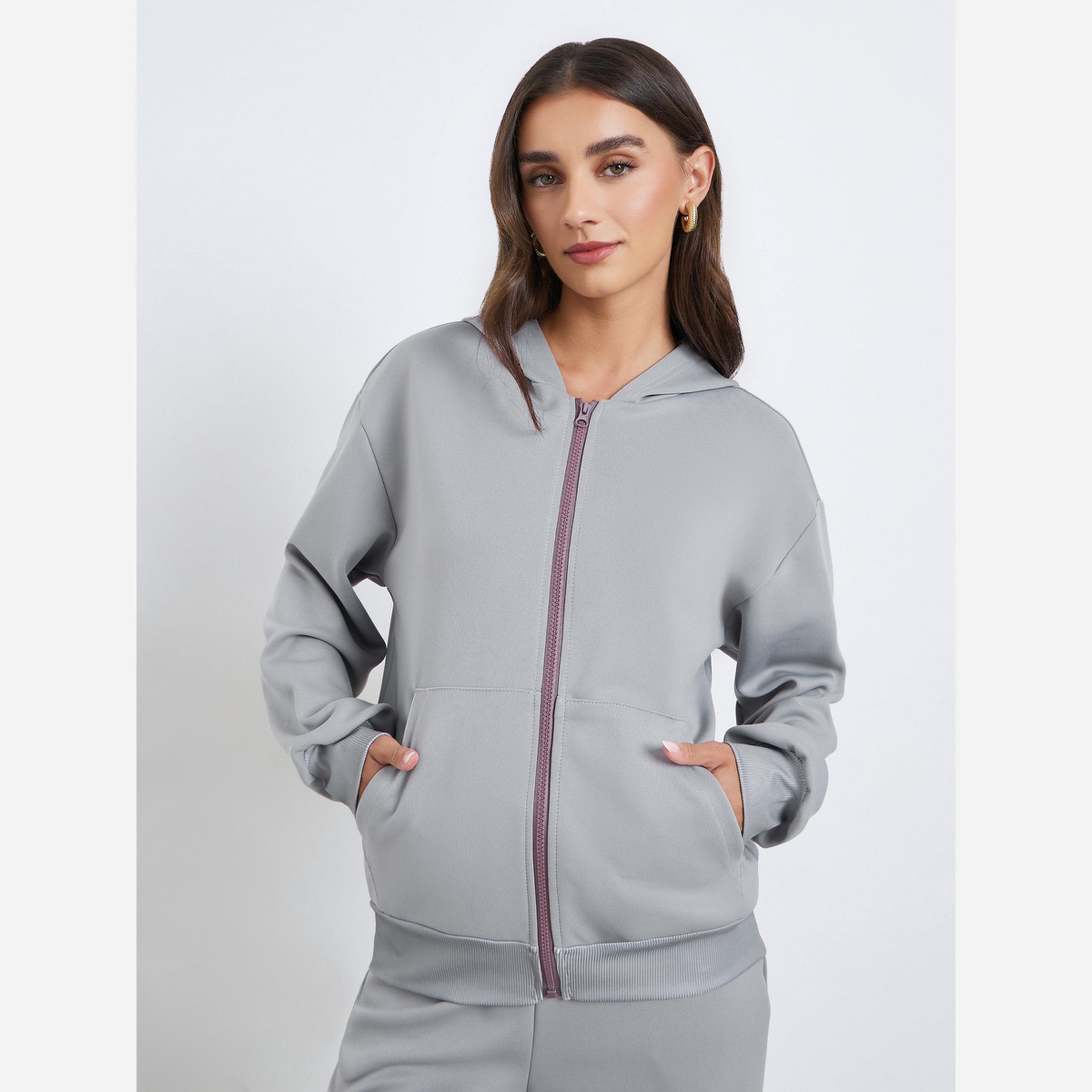 ستايلي - طقم جاكيت وبنطال نسائي لون رمادي بقبعة-women-clothing-coordsets-image-3