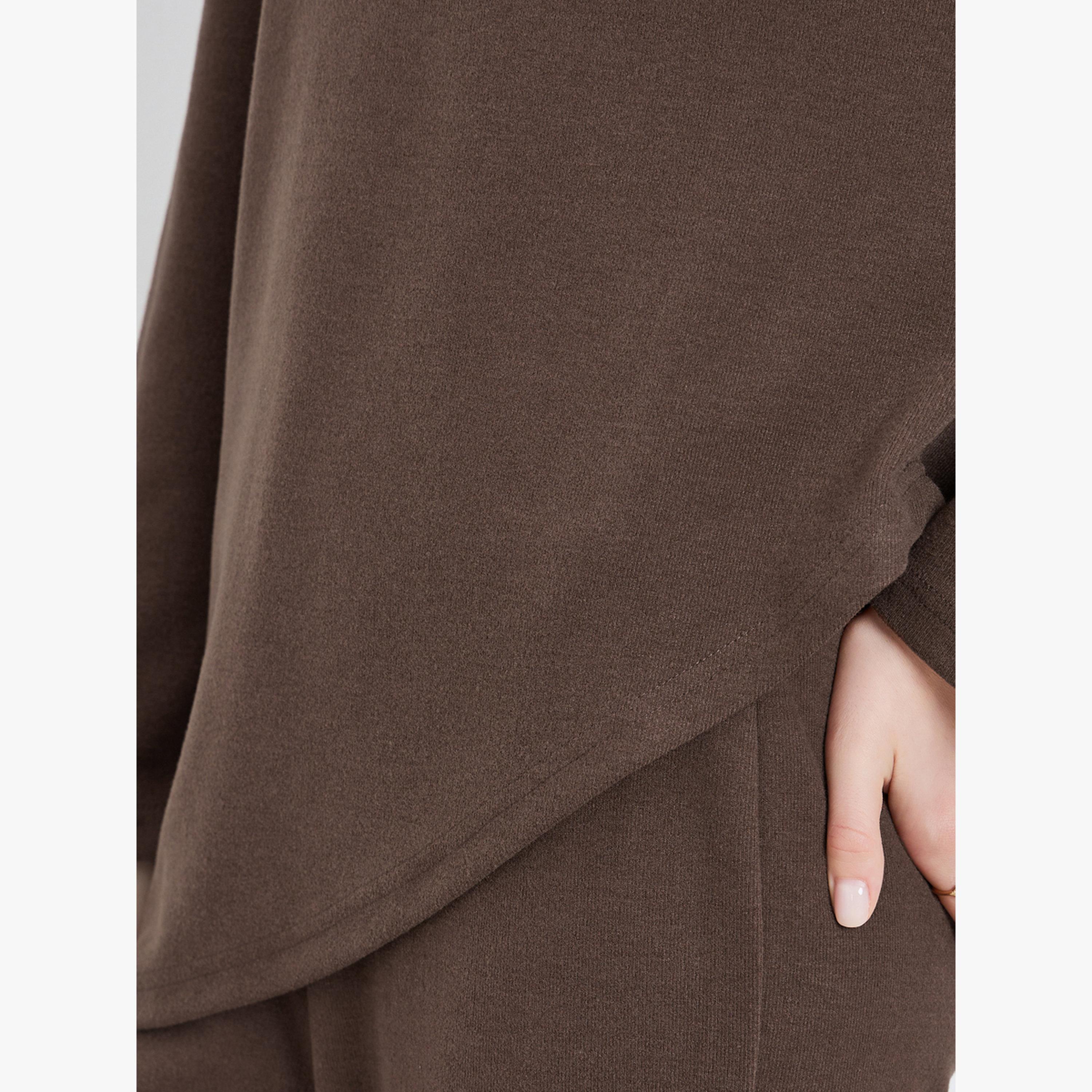 Styli Women Brown Asymmetric Knit Top and Pants Co-Ords-women-clothing-coordsets-image-4