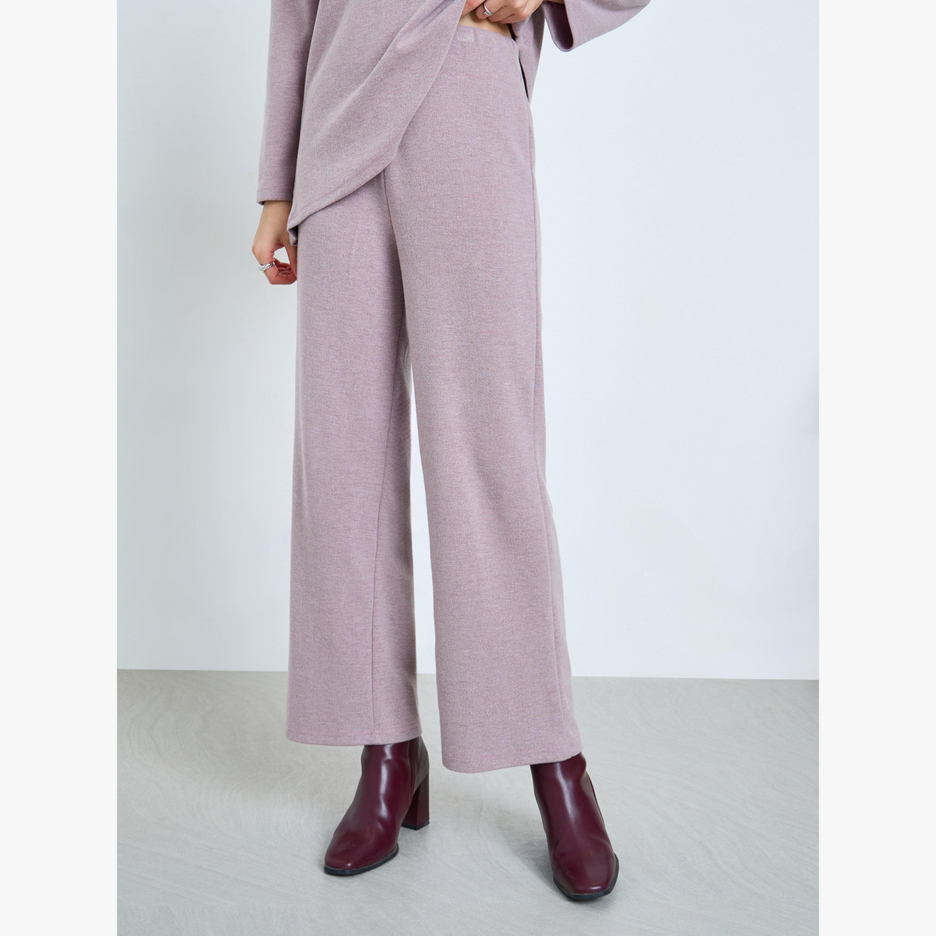 Styli Women Lilac Asymmetric Knit Top and Pants Co-Ords-women-clothing-coordsets-image-4