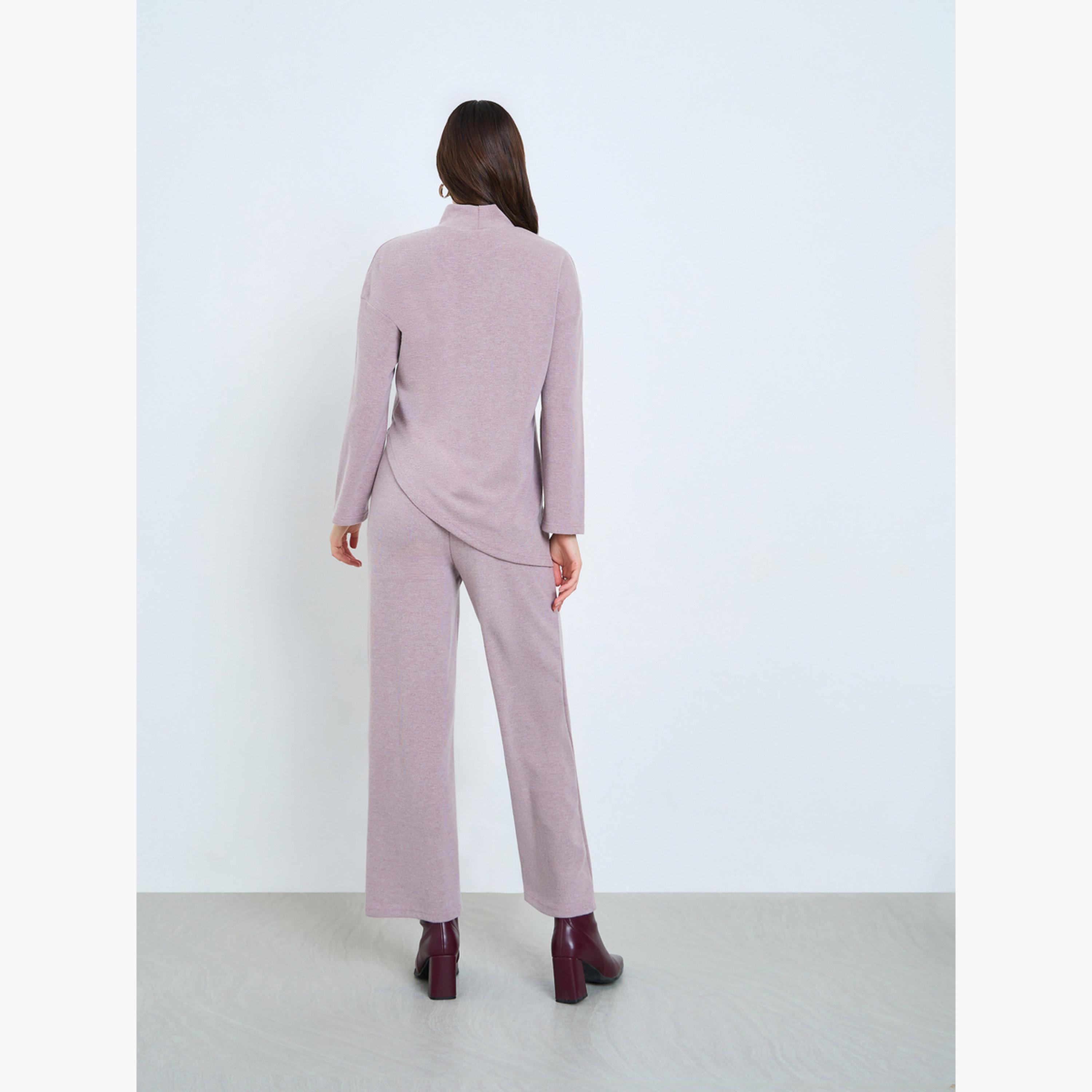 Styli Women Lilac Asymmetric Knit Top and Pants Co-Ords-women-clothing-coordsets-image-5