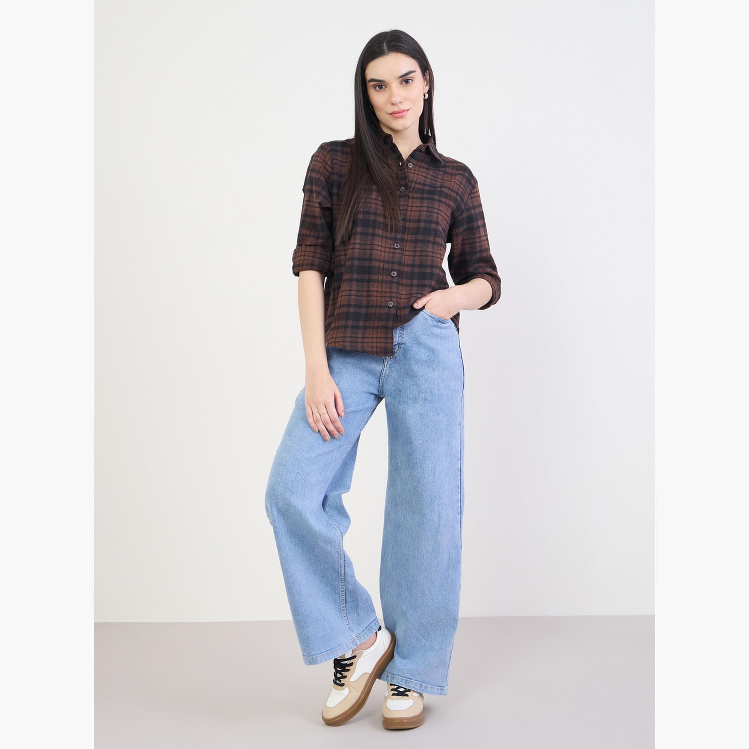 Styli Brown Plaid Flannel 100% Cotton Shirt-women-clothing-shirtsandblouses-shirts-image-6
