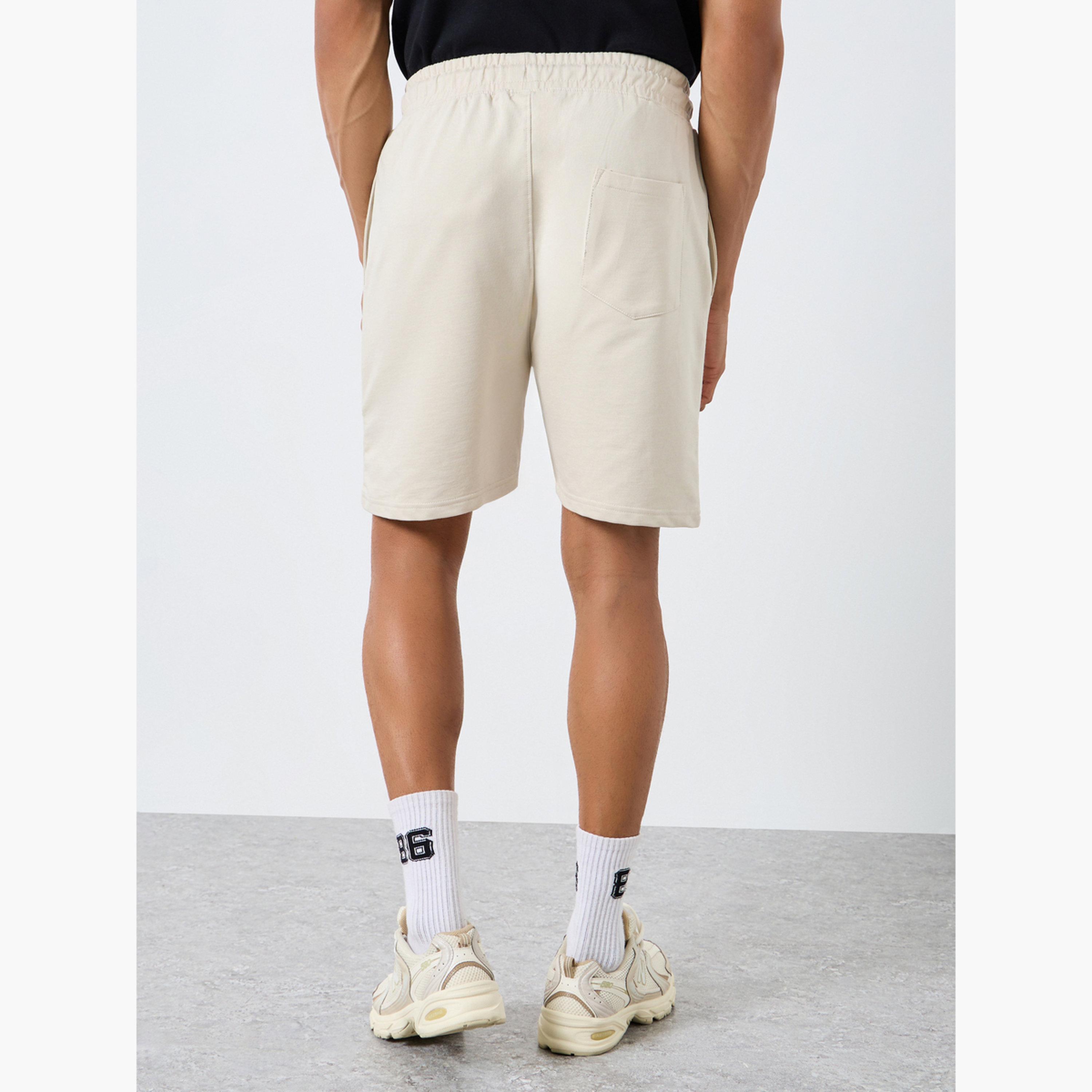 Styli Men Beige Slogan Print Regular Fit Shorts-men-clothing-bottoms-shorts-image-4