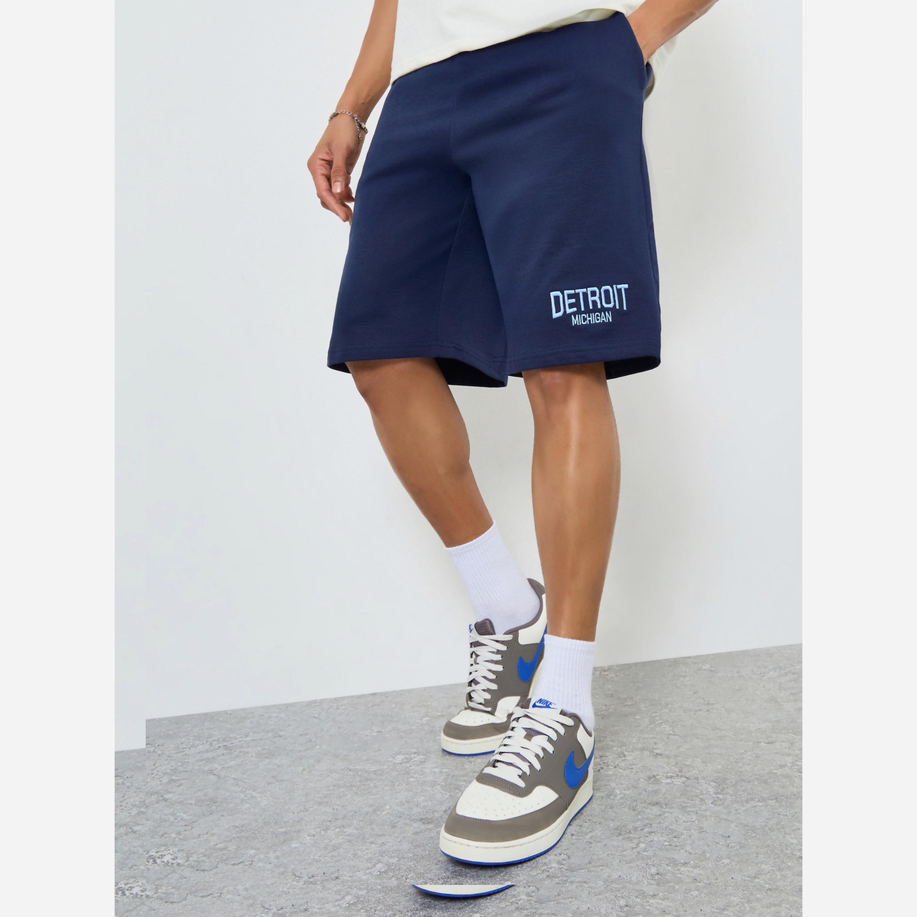 Styli Men Navy Blue Embroidered Shorts-men-clothing-bottoms-shorts-image-1