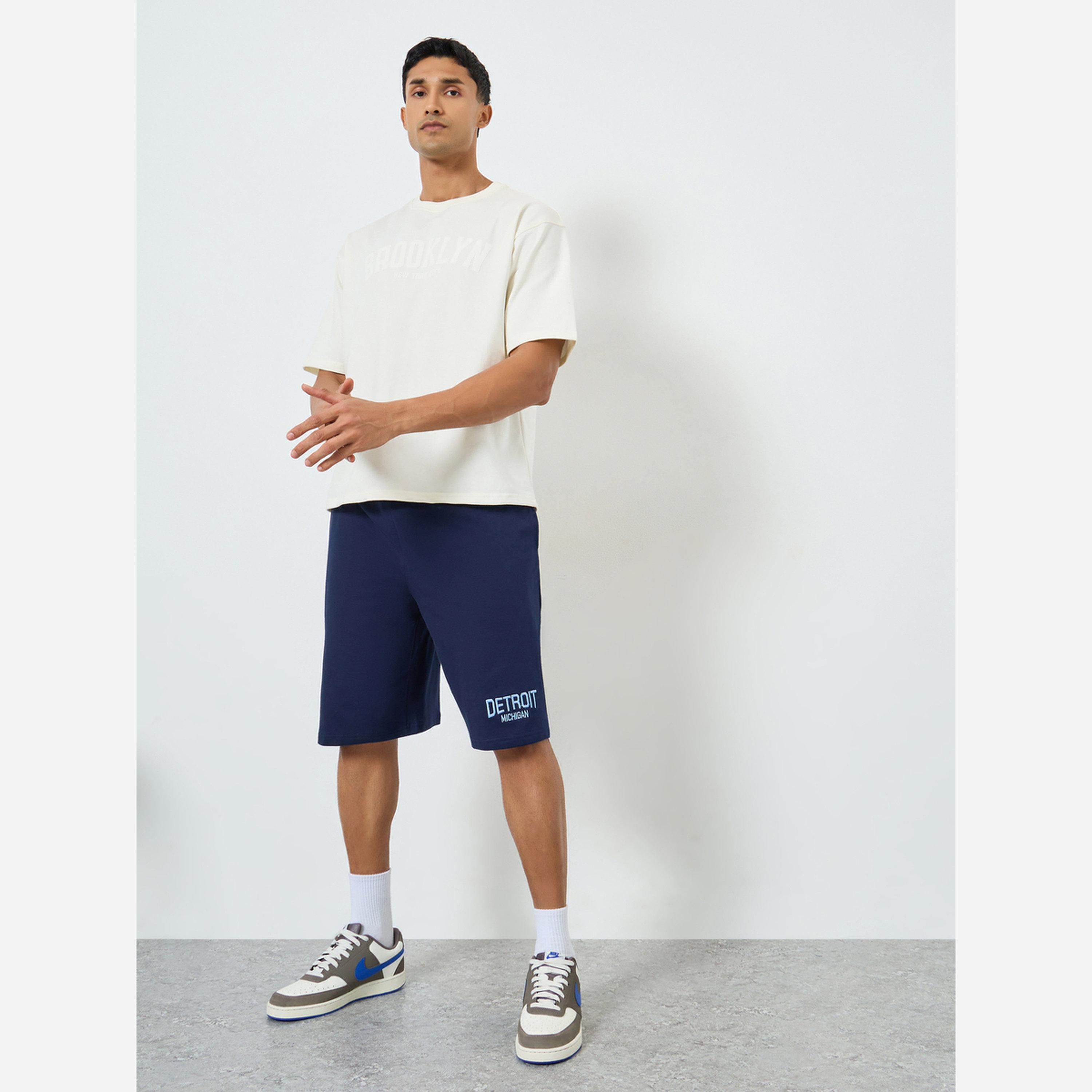 Styli Men Navy Blue Embroidered Shorts-men-clothing-bottoms-shorts-image-2