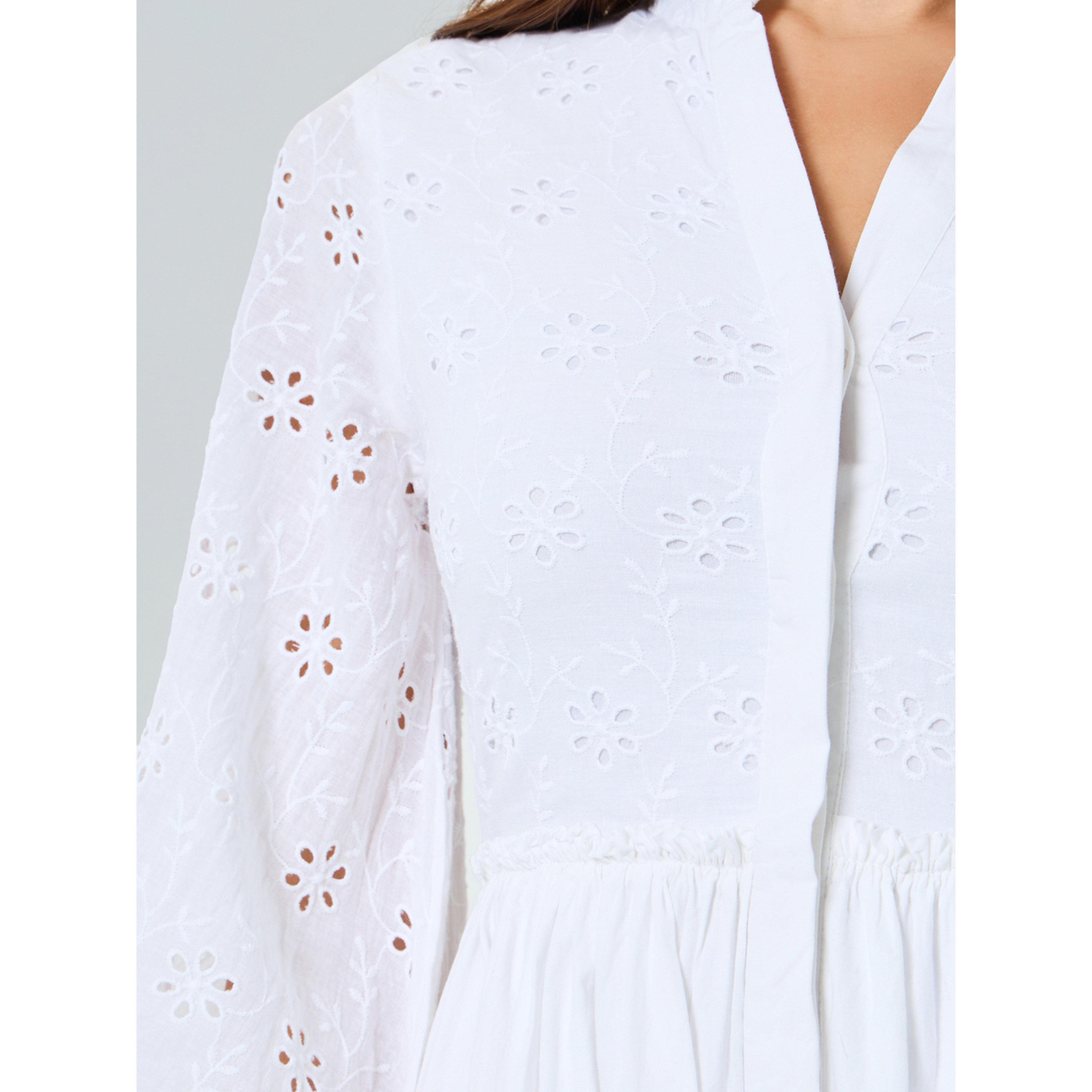 فستان ميدي بحافة واسعة بتفاصيل شيفلي للنساء-women-clothing-dresses-image-5