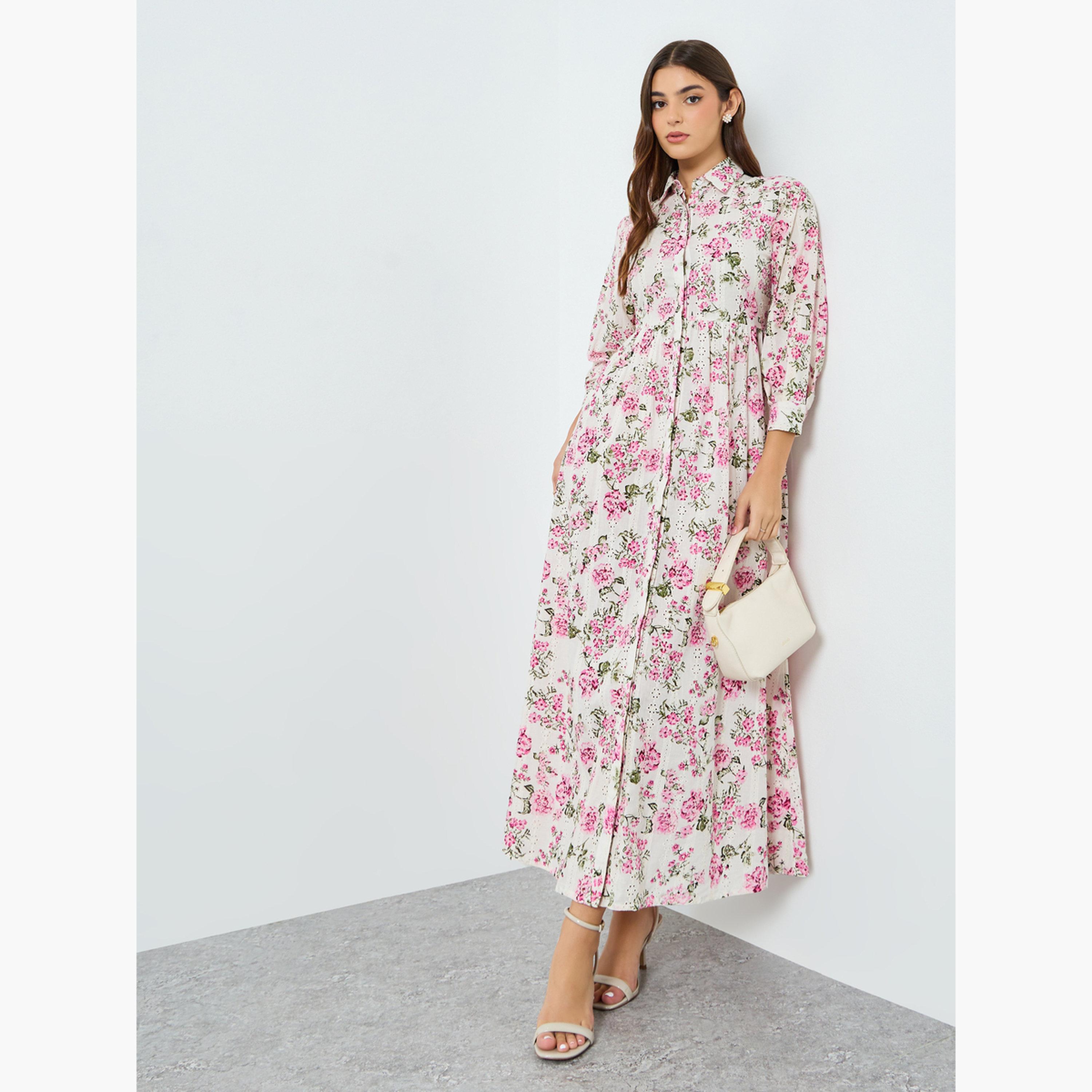 فستان ماكسي بأزرار وطبعة زهور-women-clothing-dresses-image-2