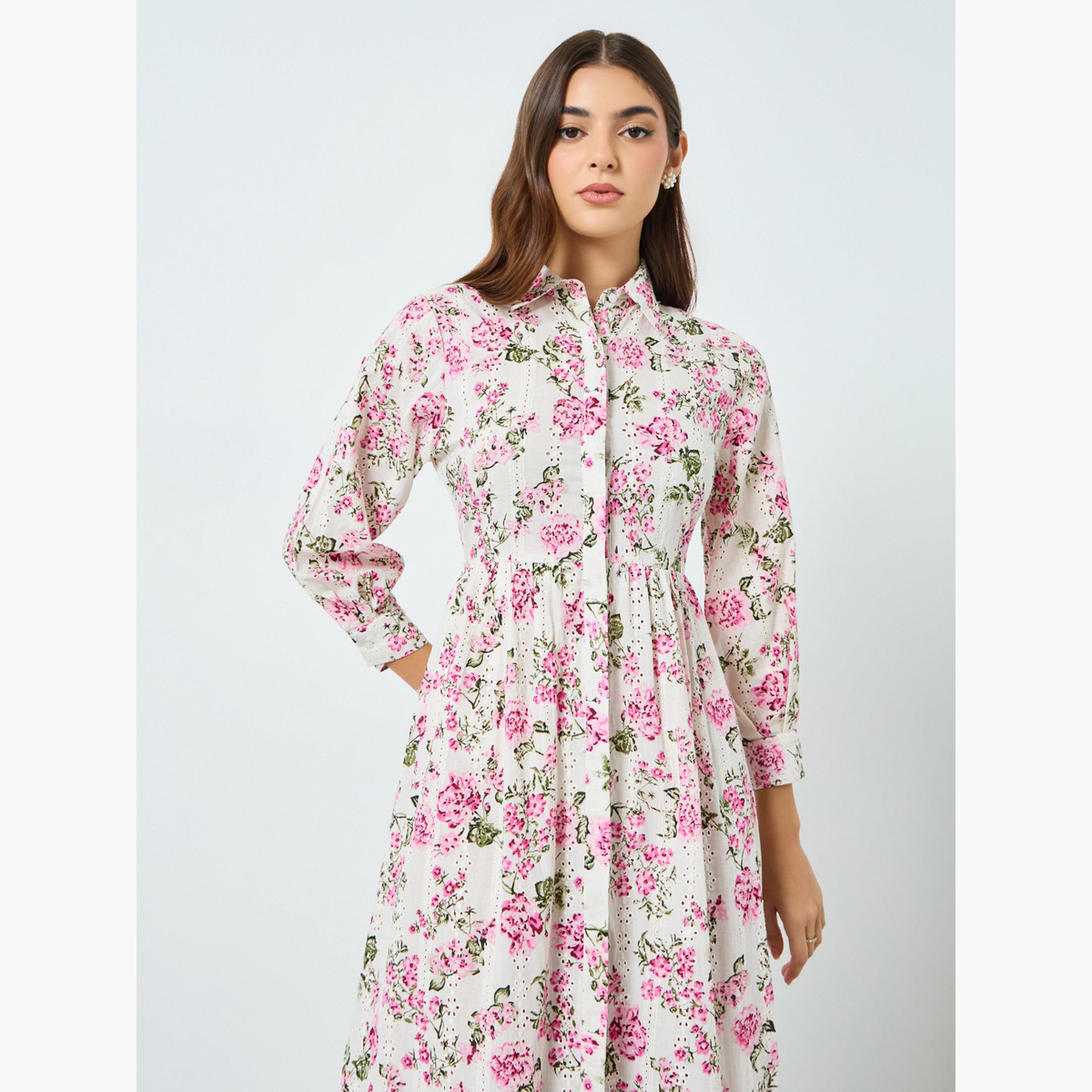 فستان ماكسي بأزرار وطبعة زهور-women-clothing-dresses-image-3
