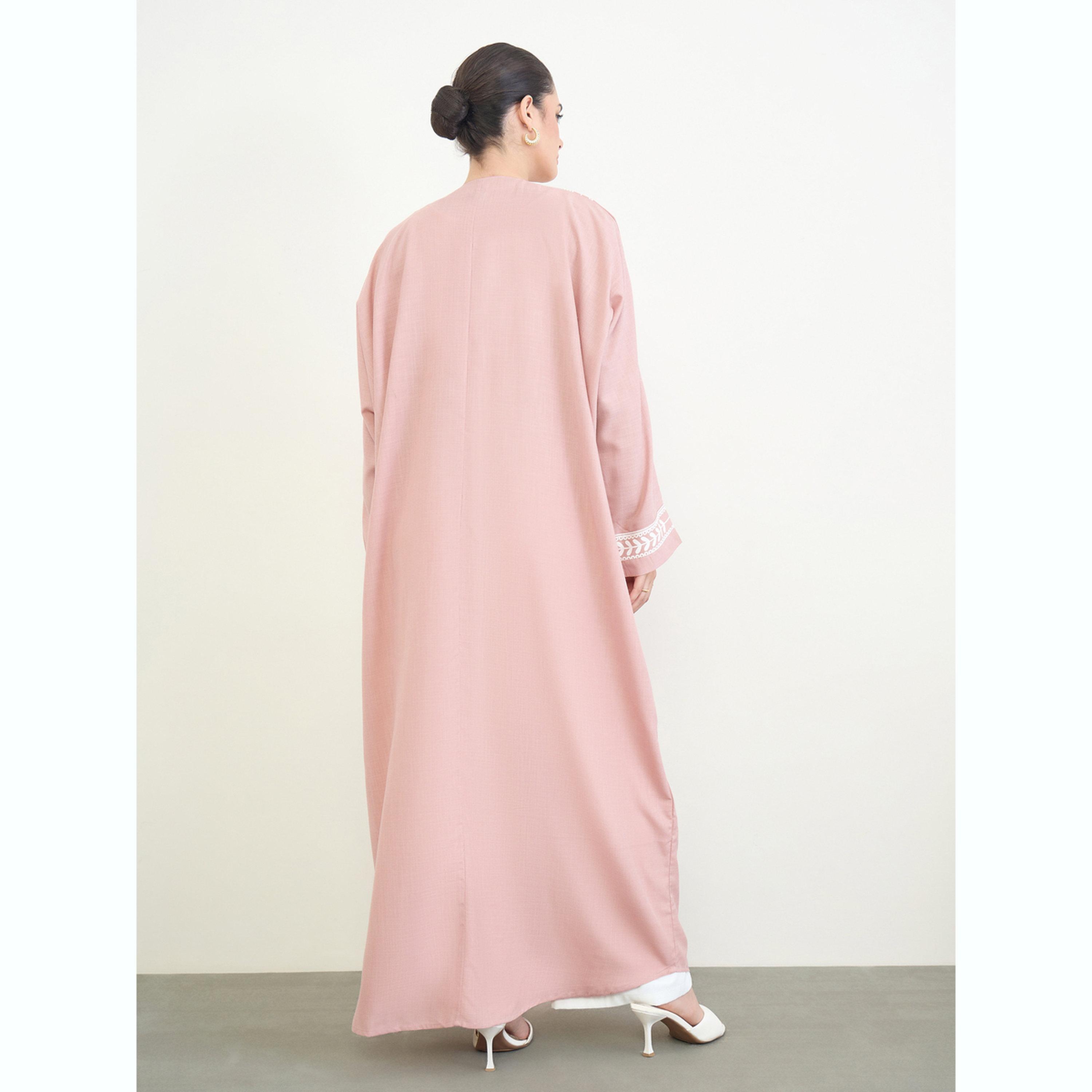 Amirah X Styli Pink Printed Open Front A-Line Abaya-women-arabicclothing-abayas-image-4
