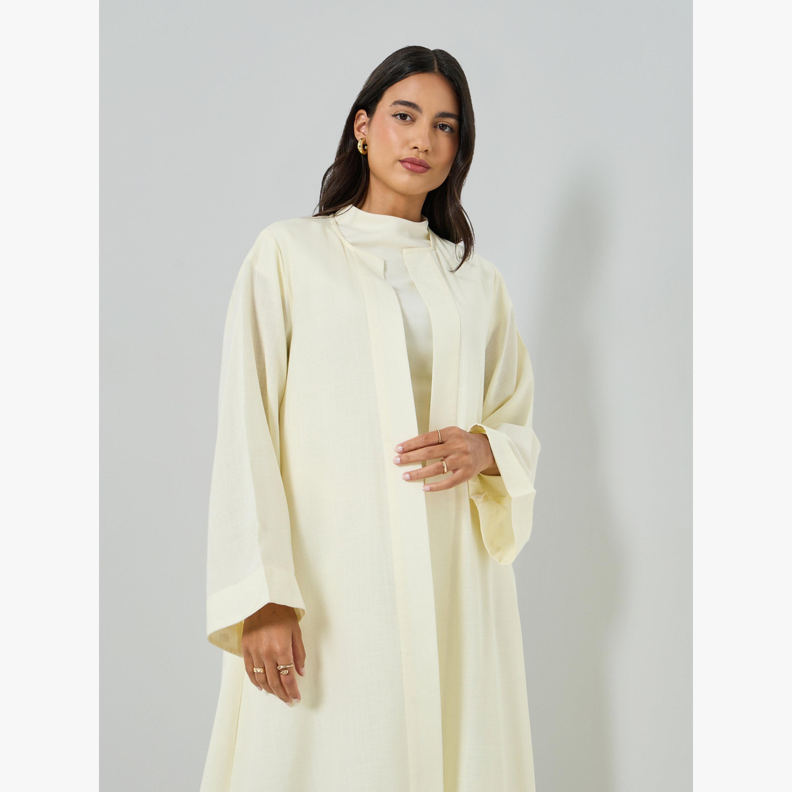 Styli Cream Front Open Solid Abaya-women-arabicclothing-abayas-image-2
