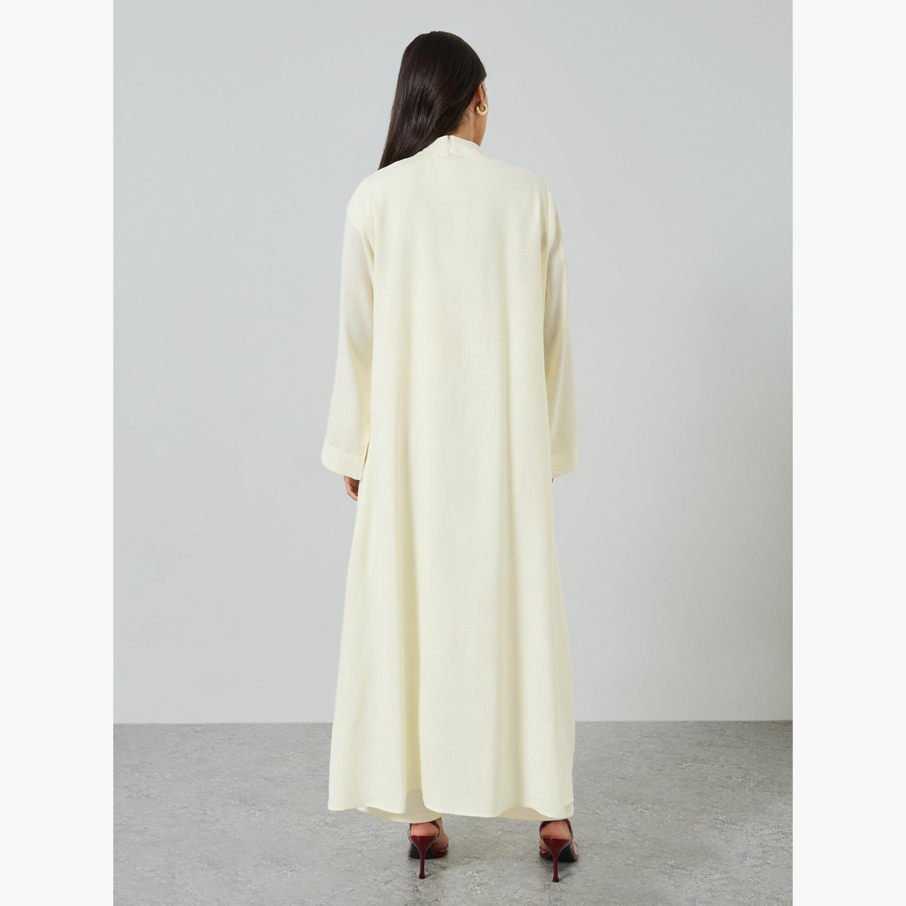 Styli Cream Front Open Solid Abaya-women-arabicclothing-abayas-image-4