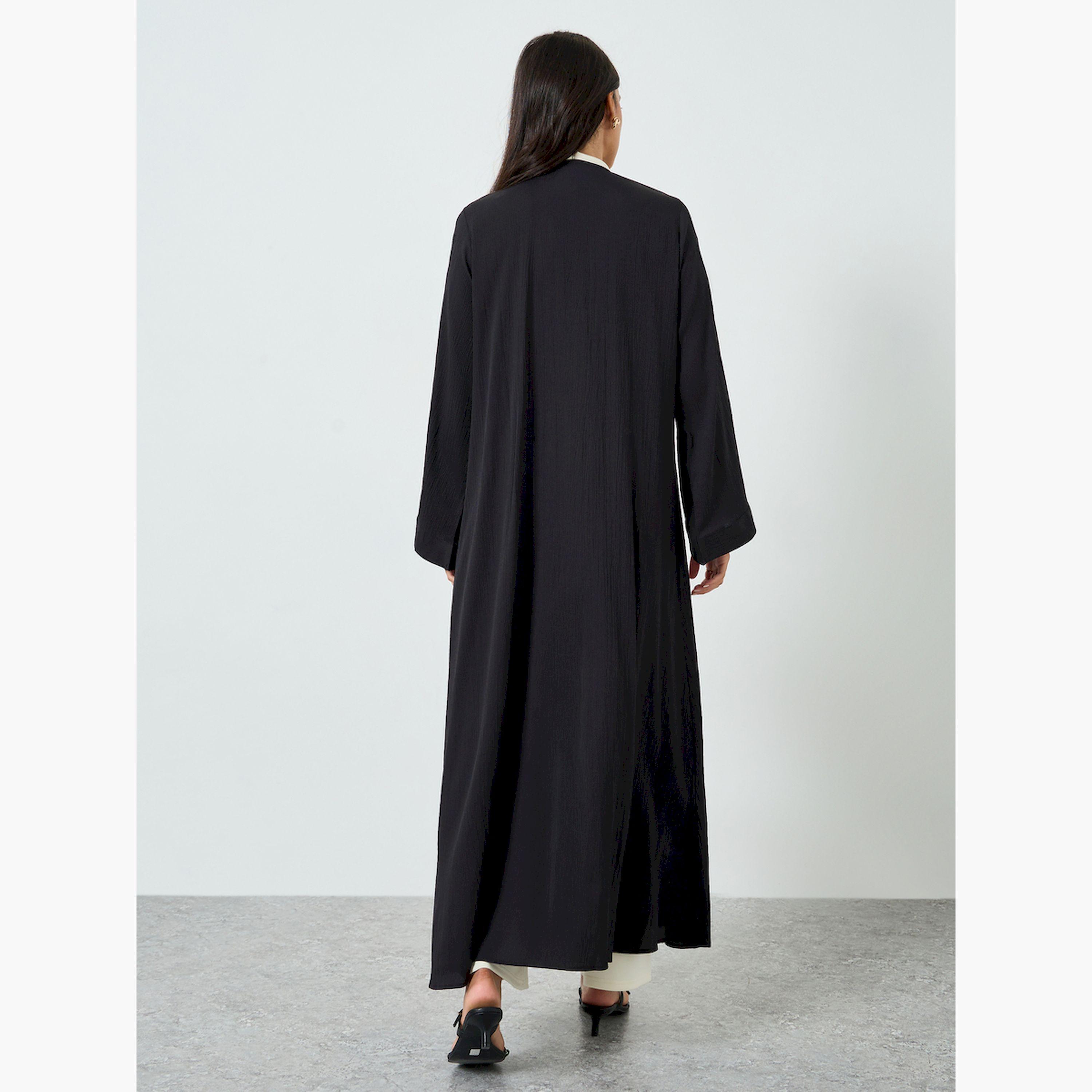 Styli Black Plain Open Front Abaya-women-arabicclothing-abayas-image-3