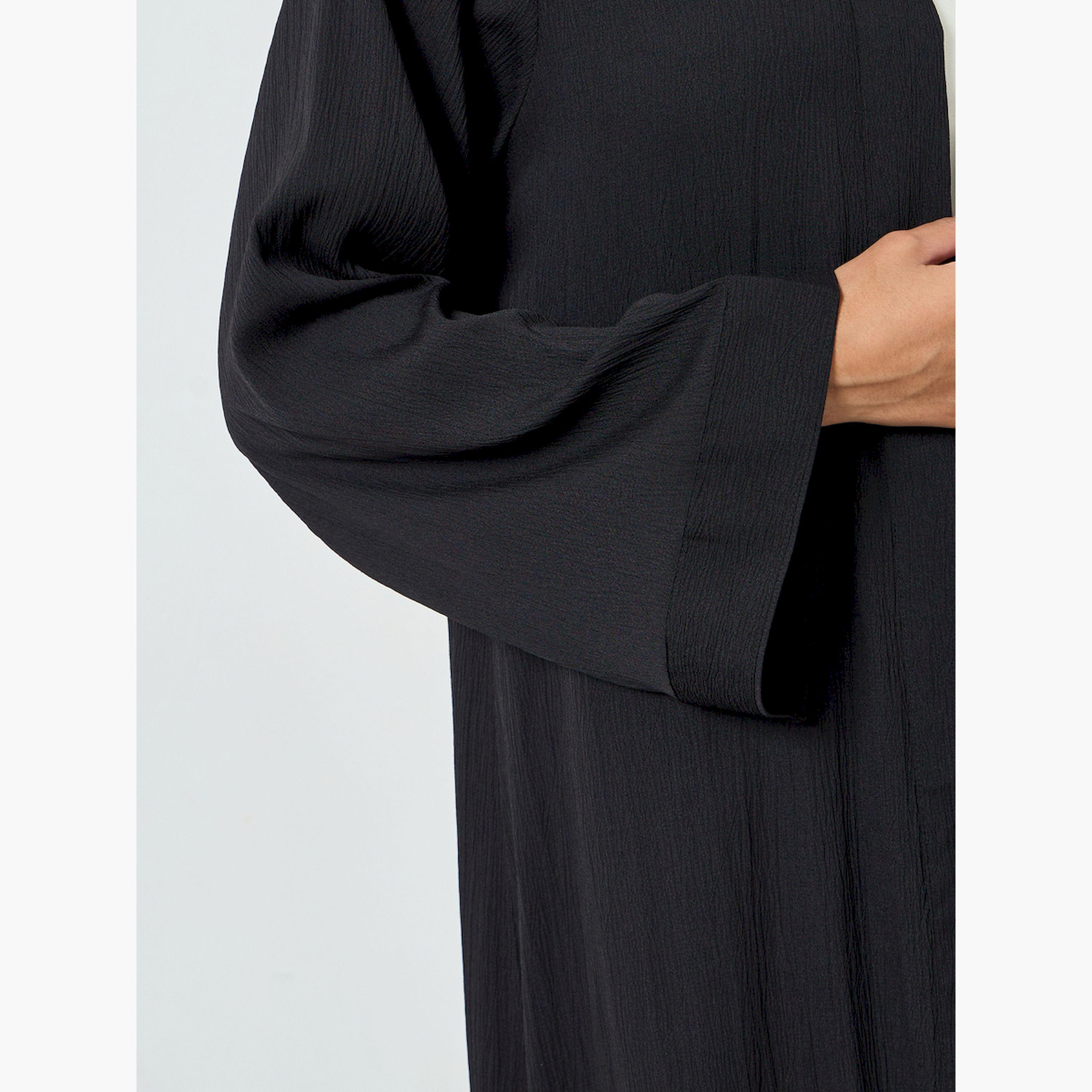 Styli Black Plain Open Front Abaya-women-arabicclothing-abayas-image-4