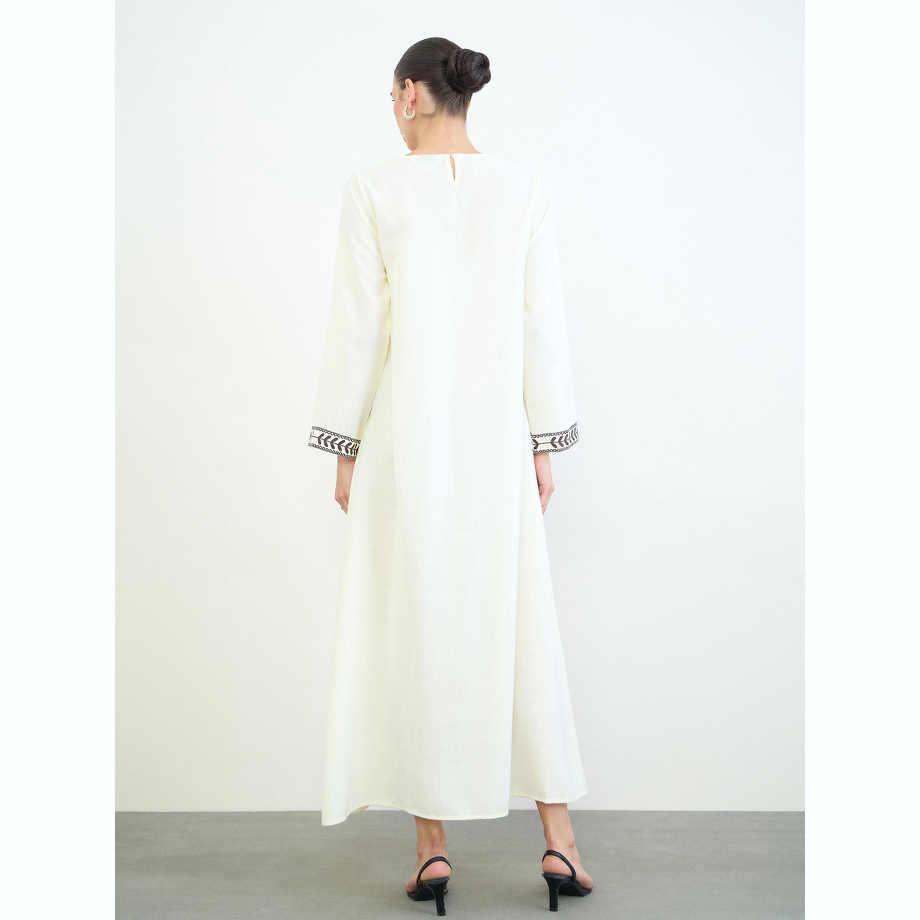Amirah X Styli Cream Printed Panel Long Sleeves Jalabiya-women-arabicclothing-jalabiyas-image-4