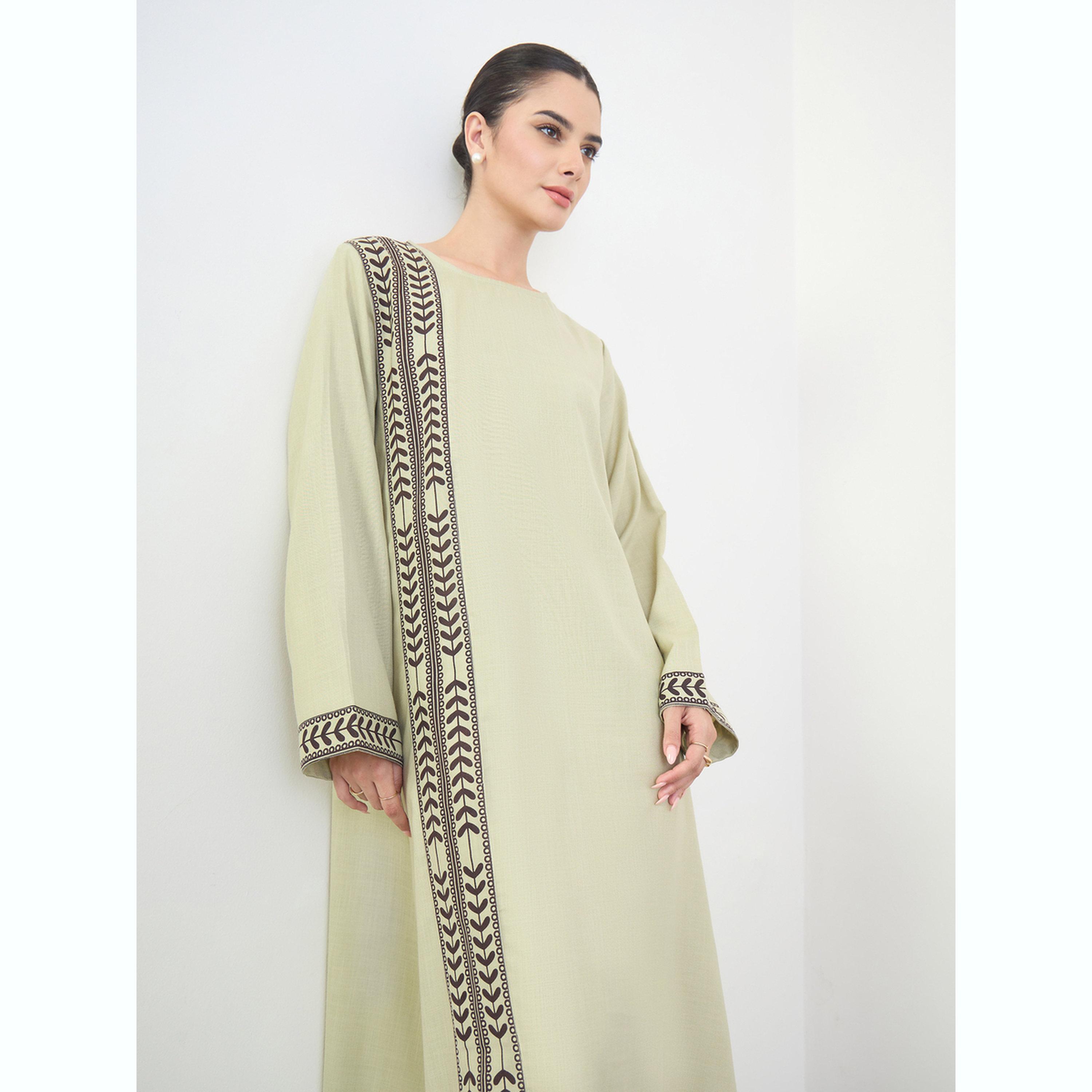 Amirah X Styli Green Printed Panel Long Sleeves Jalabiya-women-arabicclothing-jalabiyas-image-3
