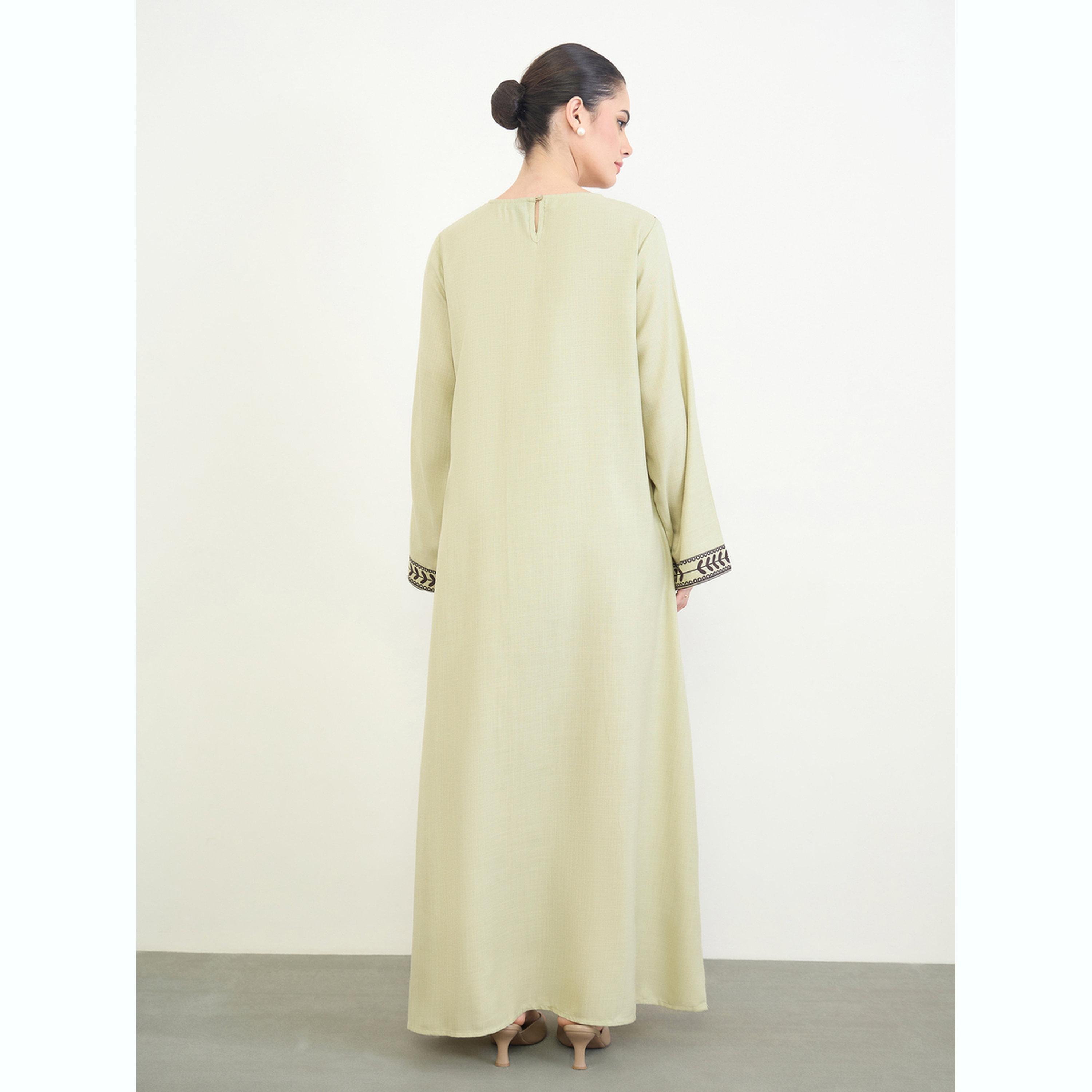 Amirah X Styli Green Printed Panel Long Sleeves Jalabiya-women-arabicclothing-jalabiyas-image-4