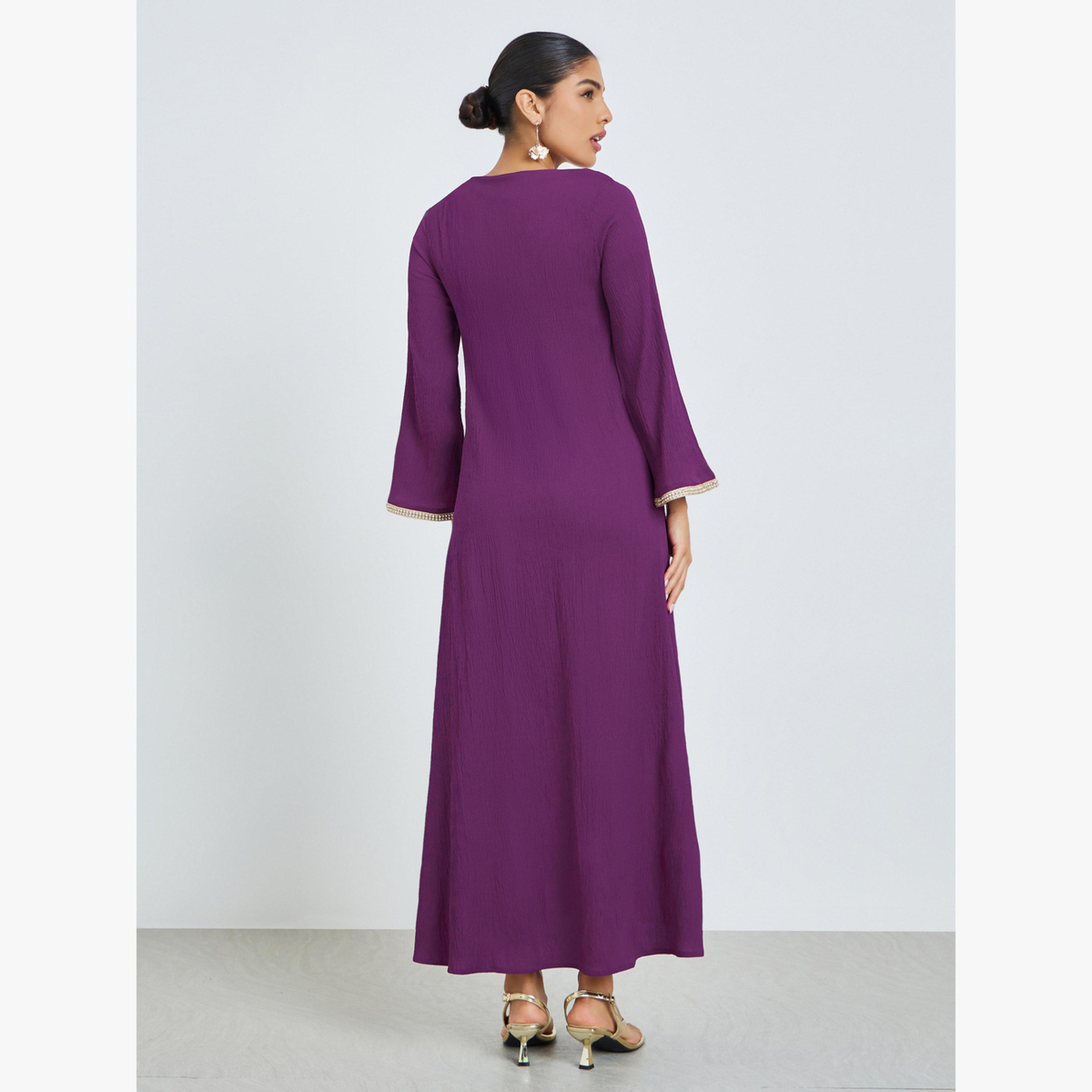 جلابية بملمس بارز وتفاصيل دانتيل-women-arabicclothing-jalabiyas-image-4