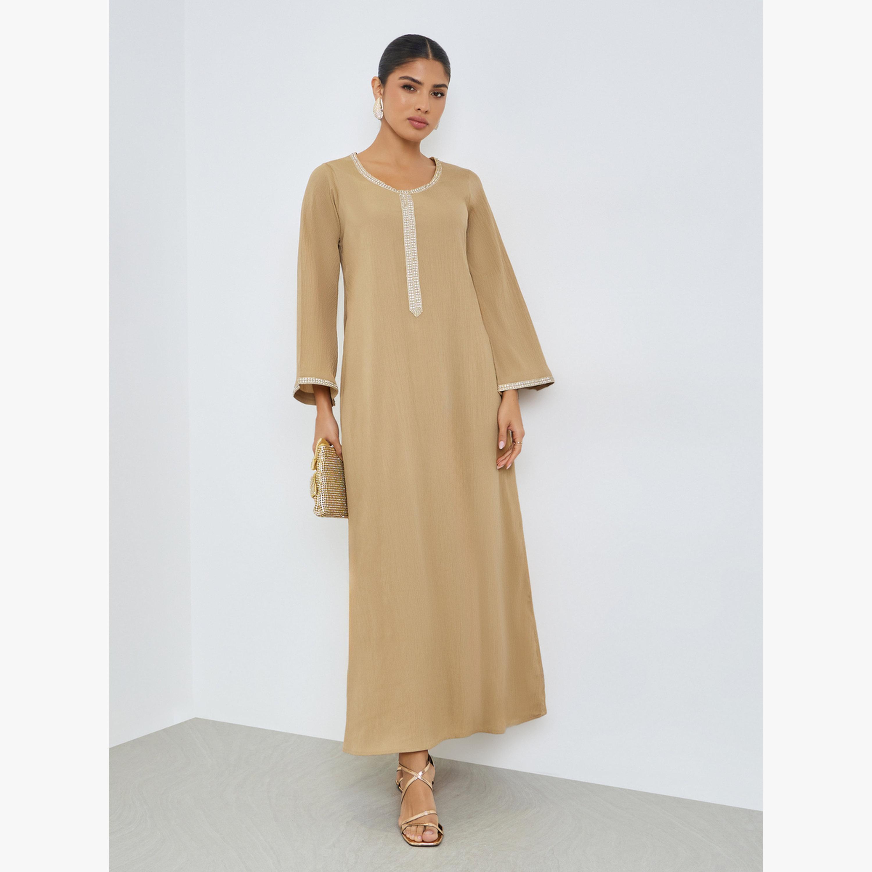 جلابية بملمس بارز وتفاصيل دانتيل-women-arabicclothing-jalabiyas-image-4