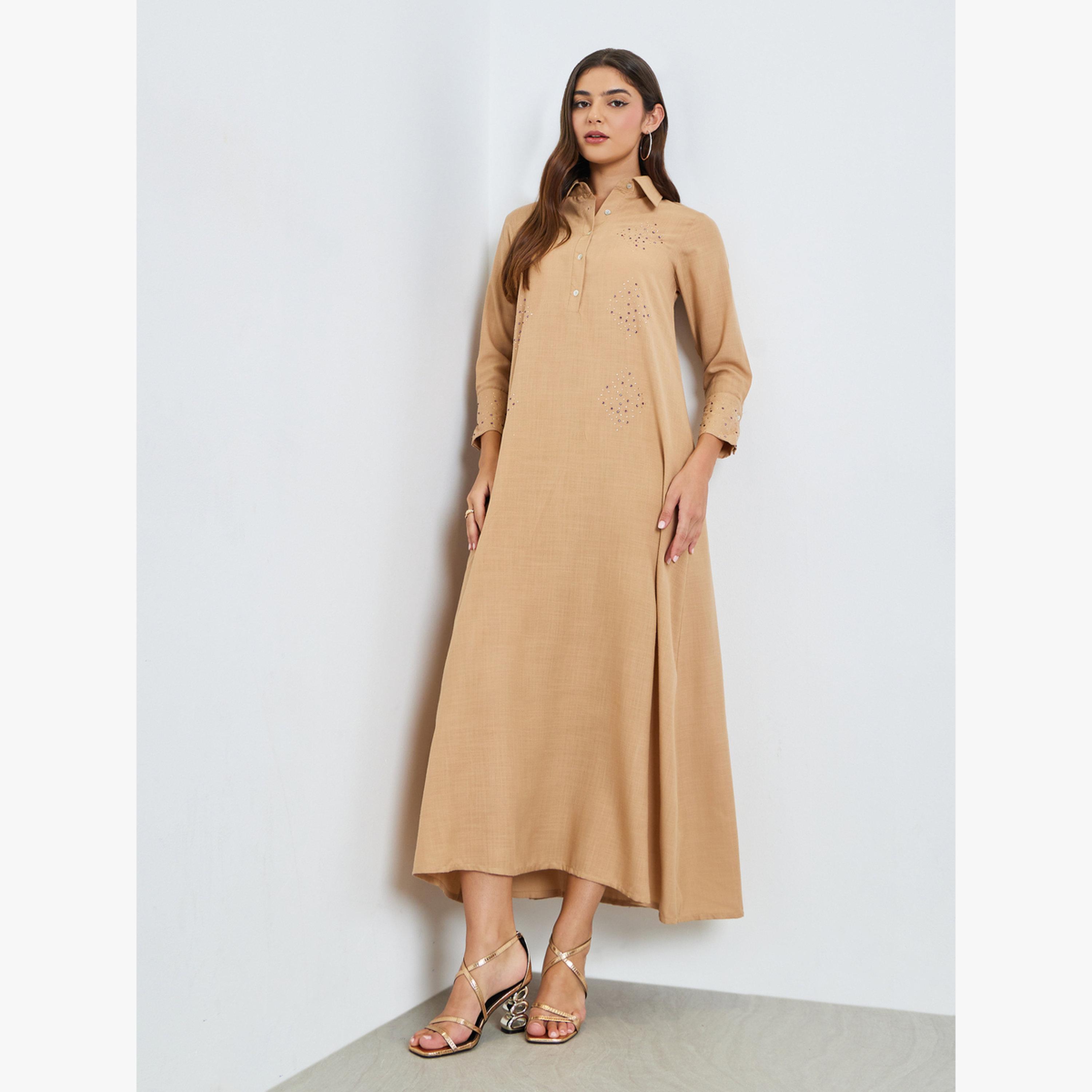 Amirah X Styli Beige Embellished Jalabiya with Half Placket-women-arabicclothing-jalabiyas-image-3