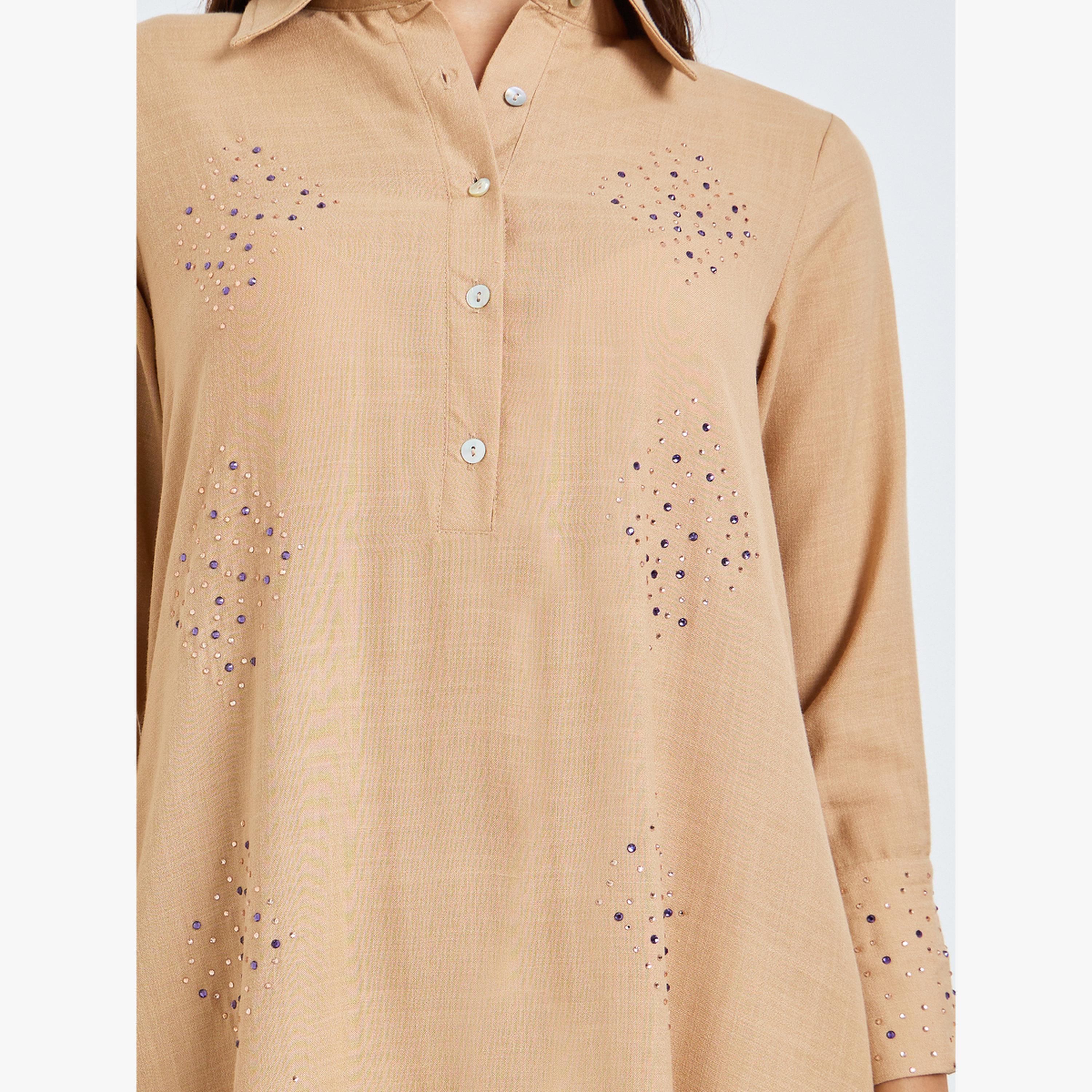 Amirah X Styli Beige Embellished Jalabiya with Half Placket-women-arabicclothing-jalabiyas-image-5