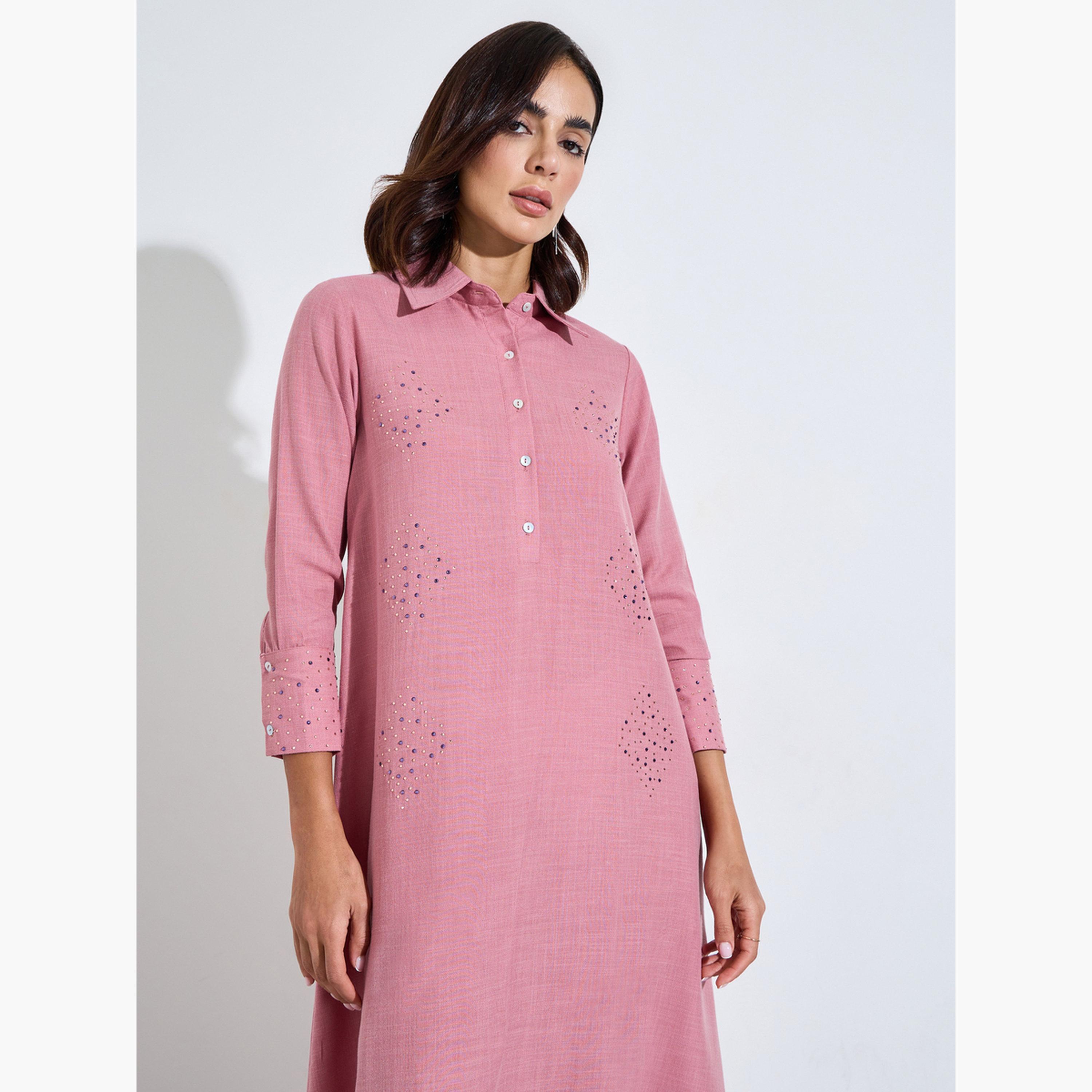Amirah X Styli Pink Embellished Jalabiya with Half Placket-women-arabicclothing-jalabiyas-image-3