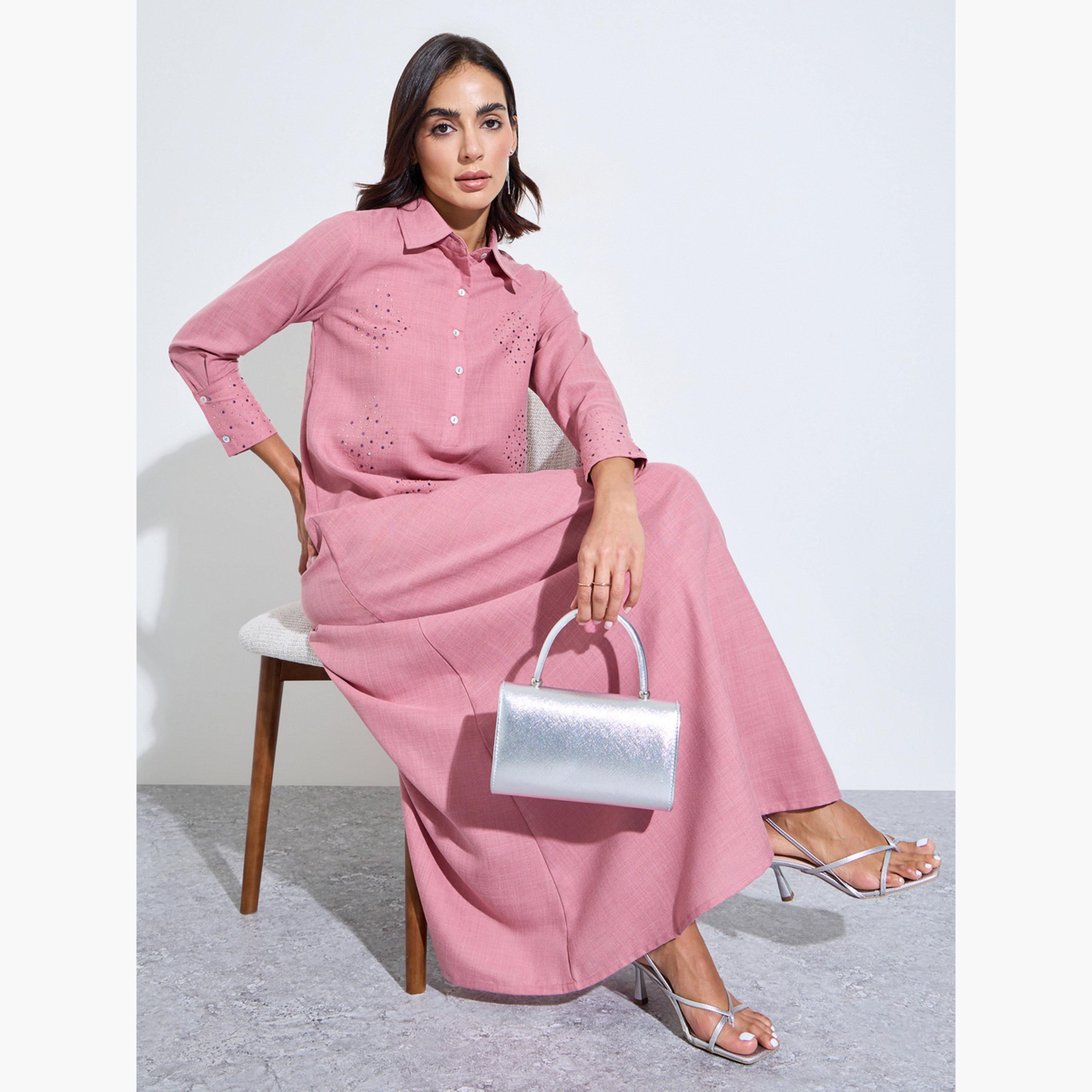 Amirah X Styli Pink Embellished Jalabiya with Half Placket-women-arabicclothing-jalabiyas-image-4