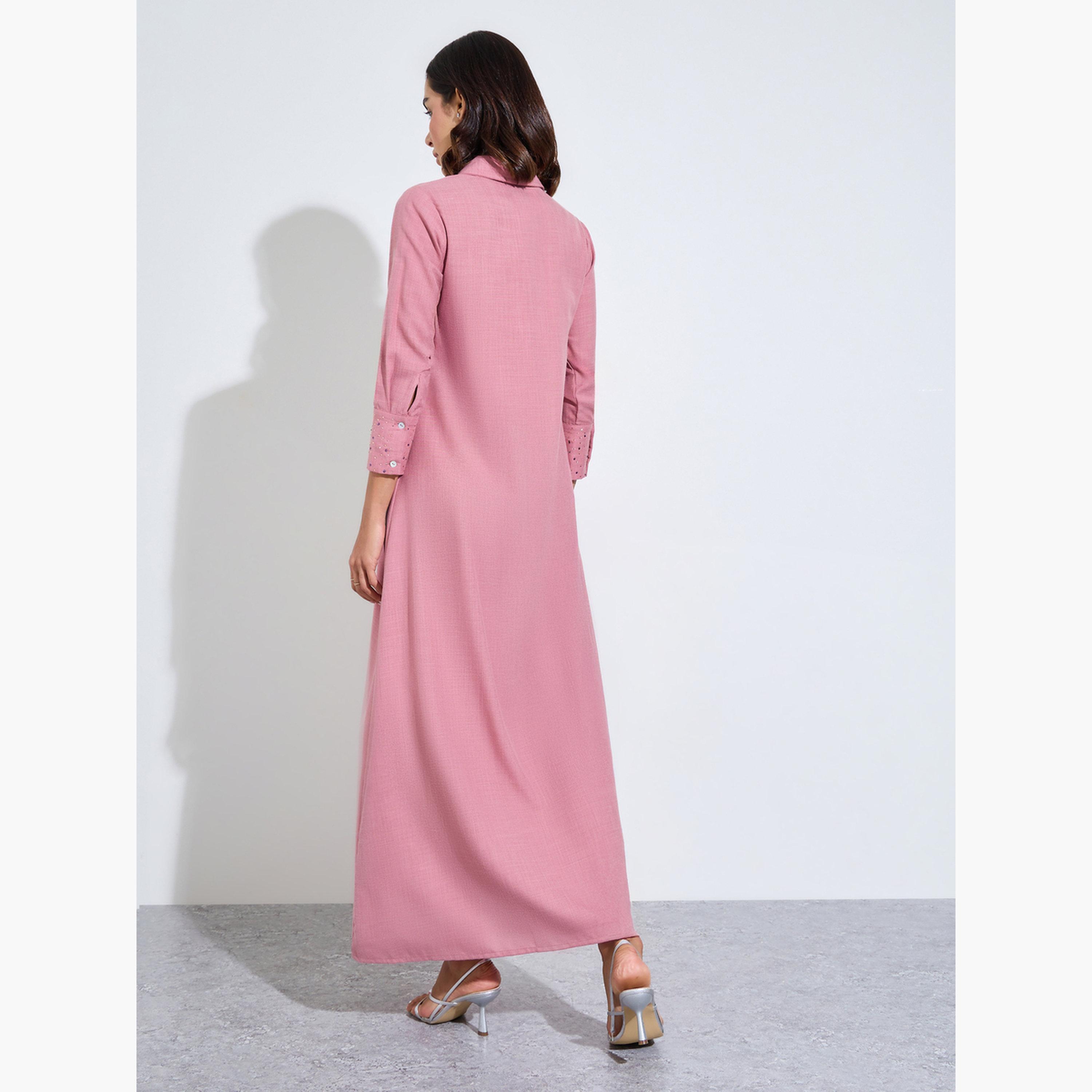 Amirah X Styli Pink Embellished Jalabiya with Half Placket-women-arabicclothing-jalabiyas-image-5