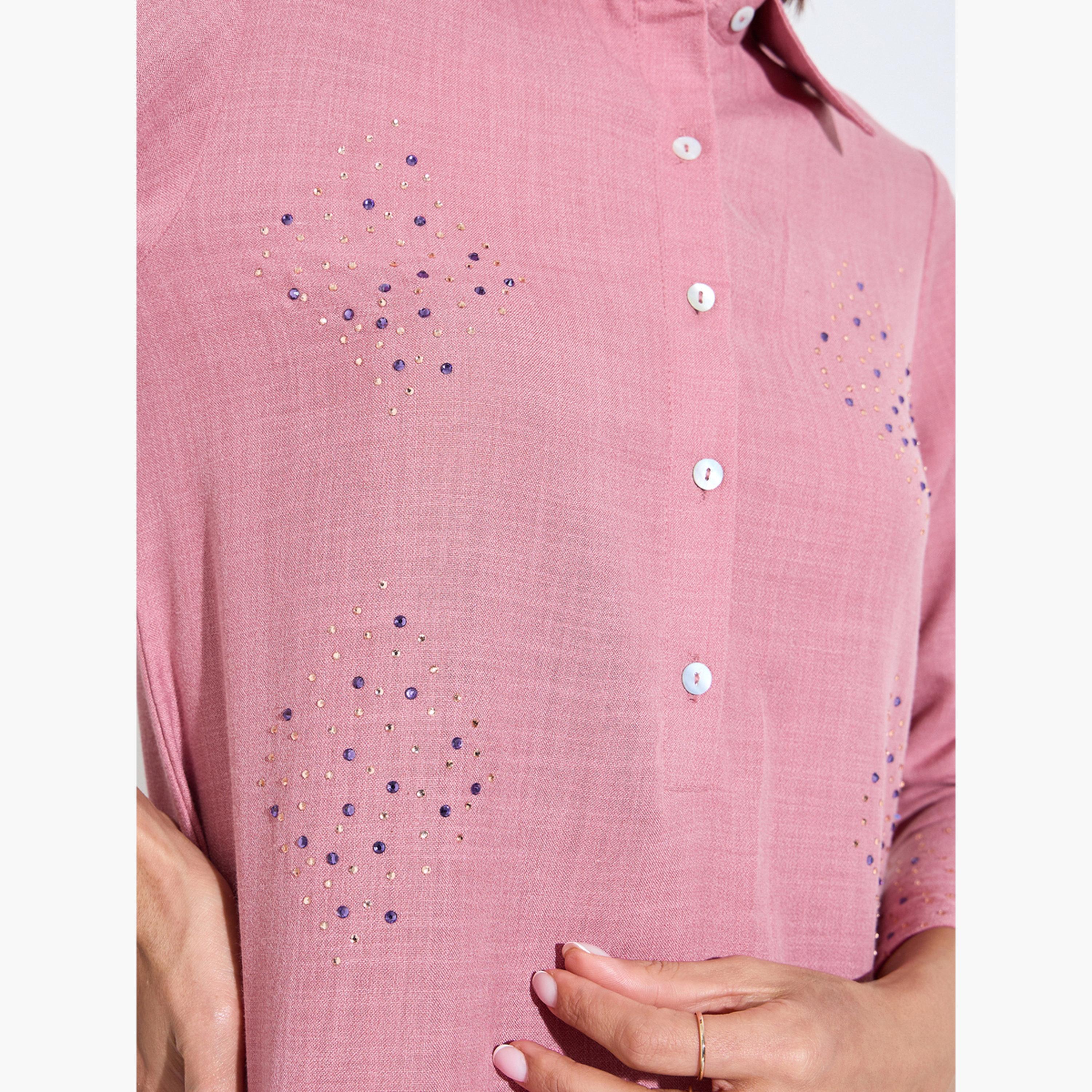 Amirah X Styli Pink Embellished Jalabiya with Half Placket-women-arabicclothing-jalabiyas-image-6