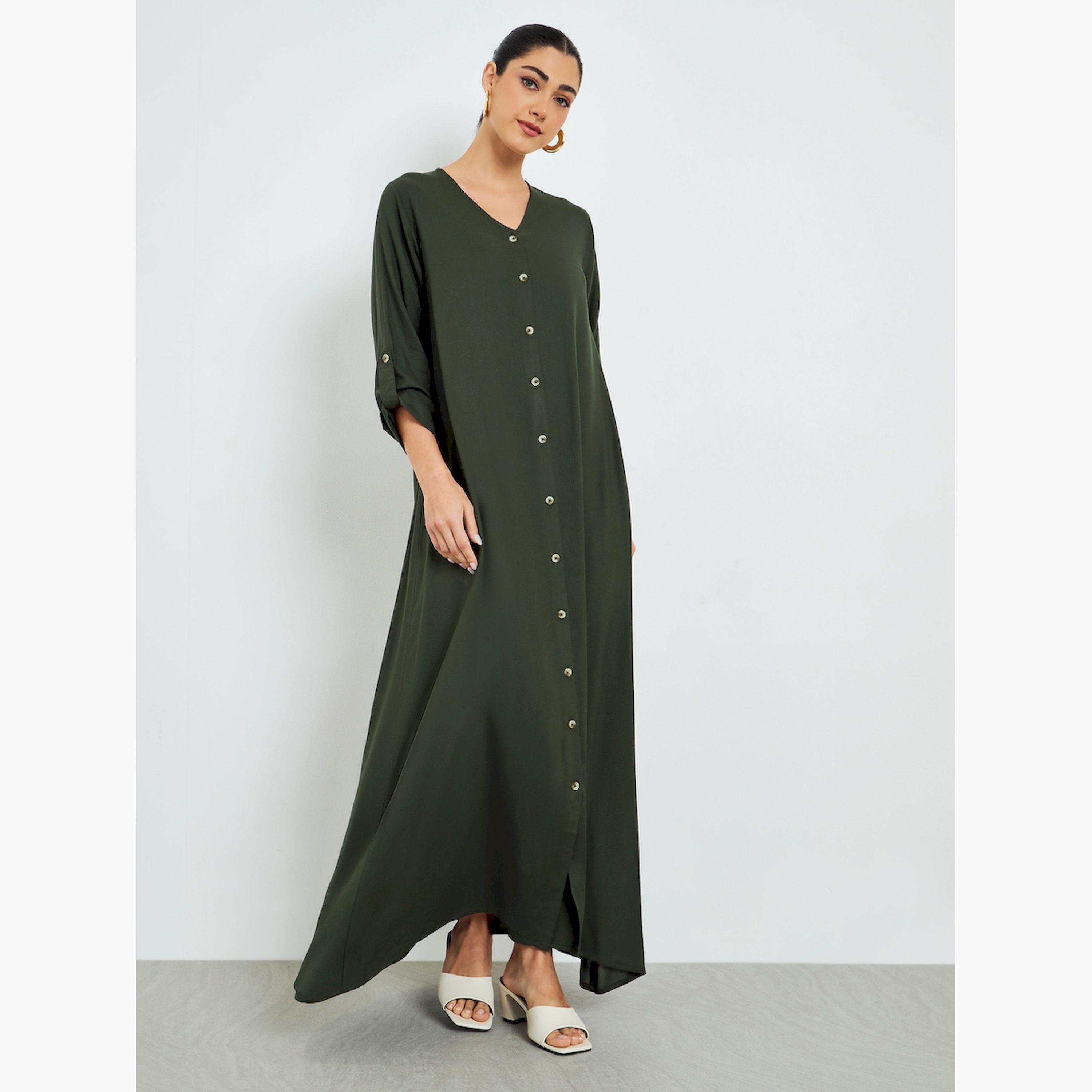 جلابية بأزرار وأكمام قابلة للطي-women-arabicclothing-jalabiyas-image-3