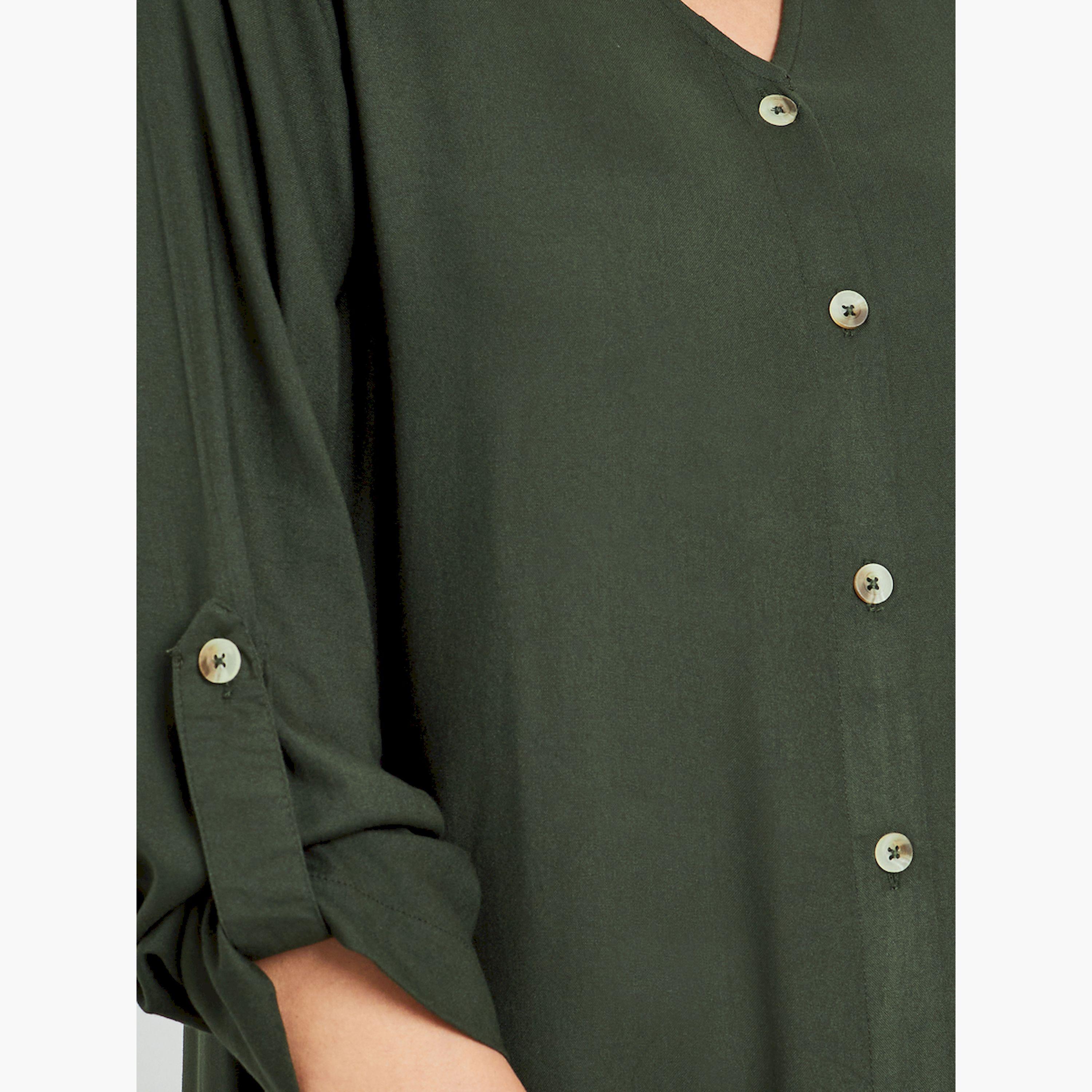 Styli Olive Buttoned Roll-Up Sleeve Jalabiya-women-arabicclothing-jalabiyas-image-5