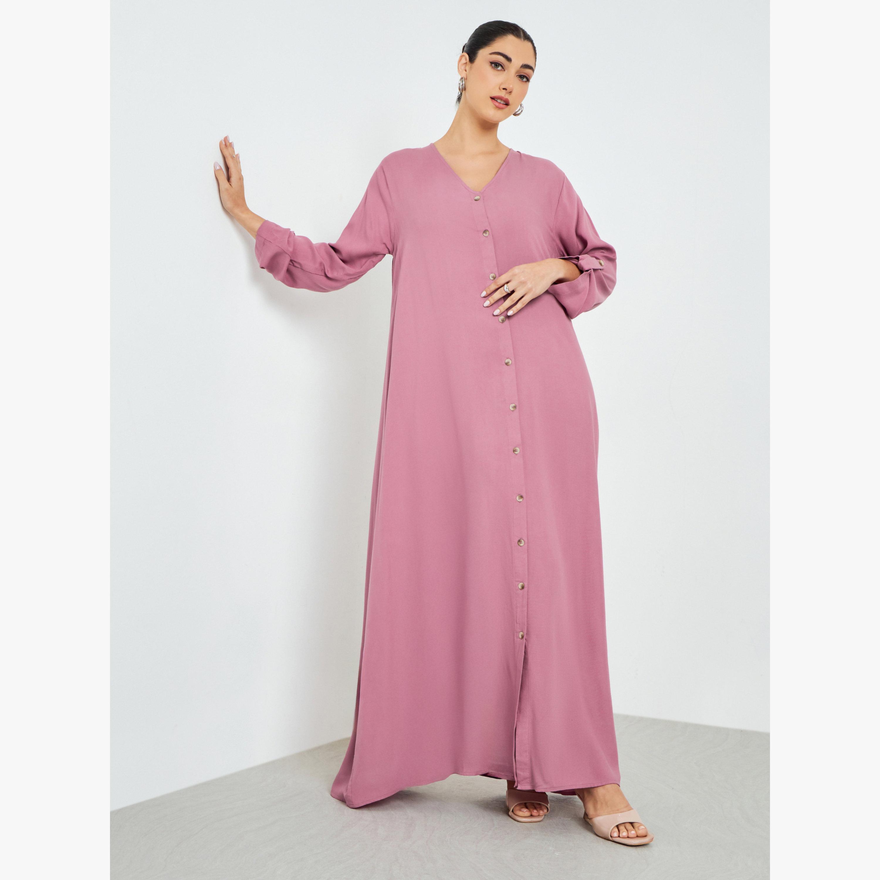 جلابية بأكمام قابلة للطي وأزرار-women-arabicclothing-jalabiyas-image-1