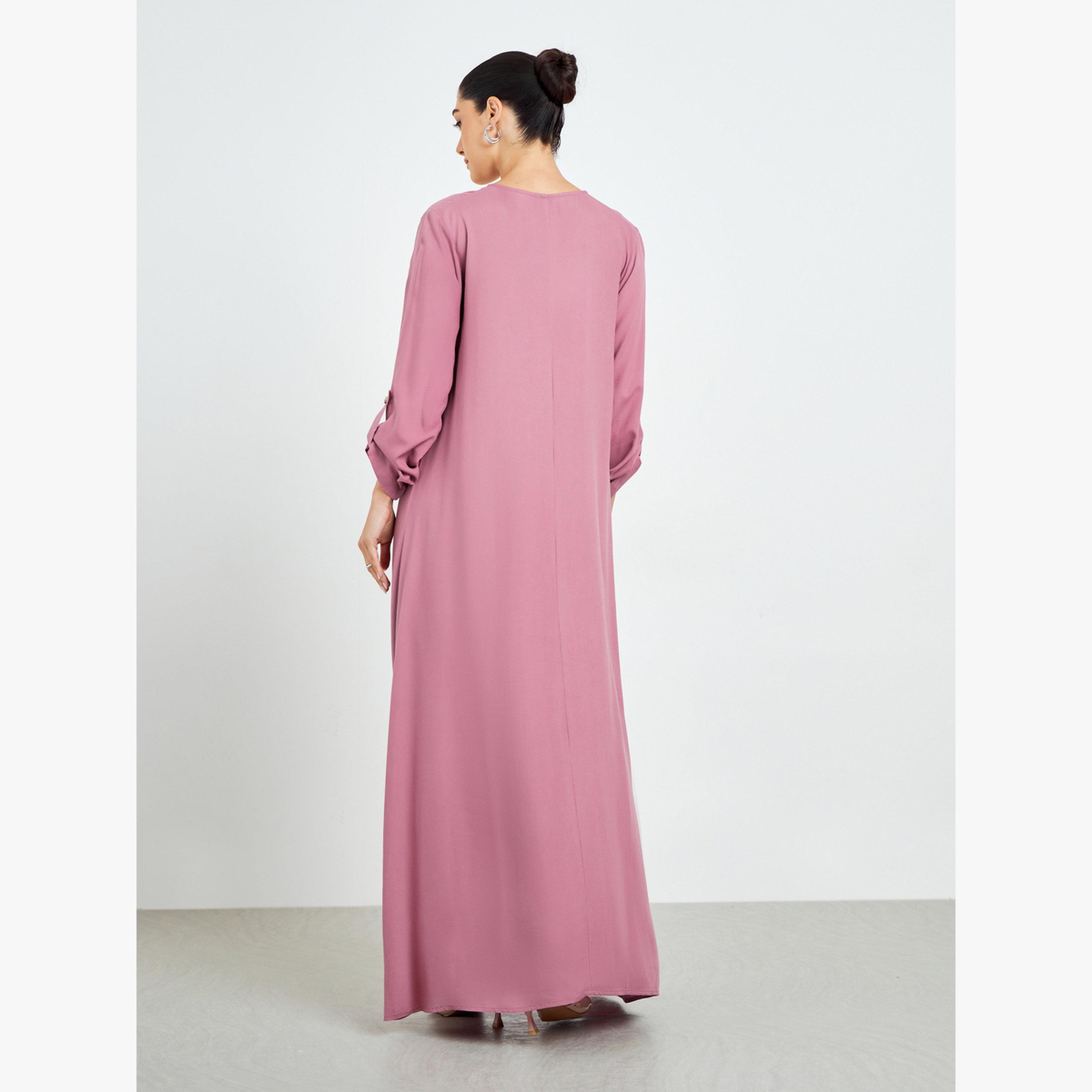 جلابية بأكمام قابلة للطي وأزرار-women-arabicclothing-jalabiyas-image-3
