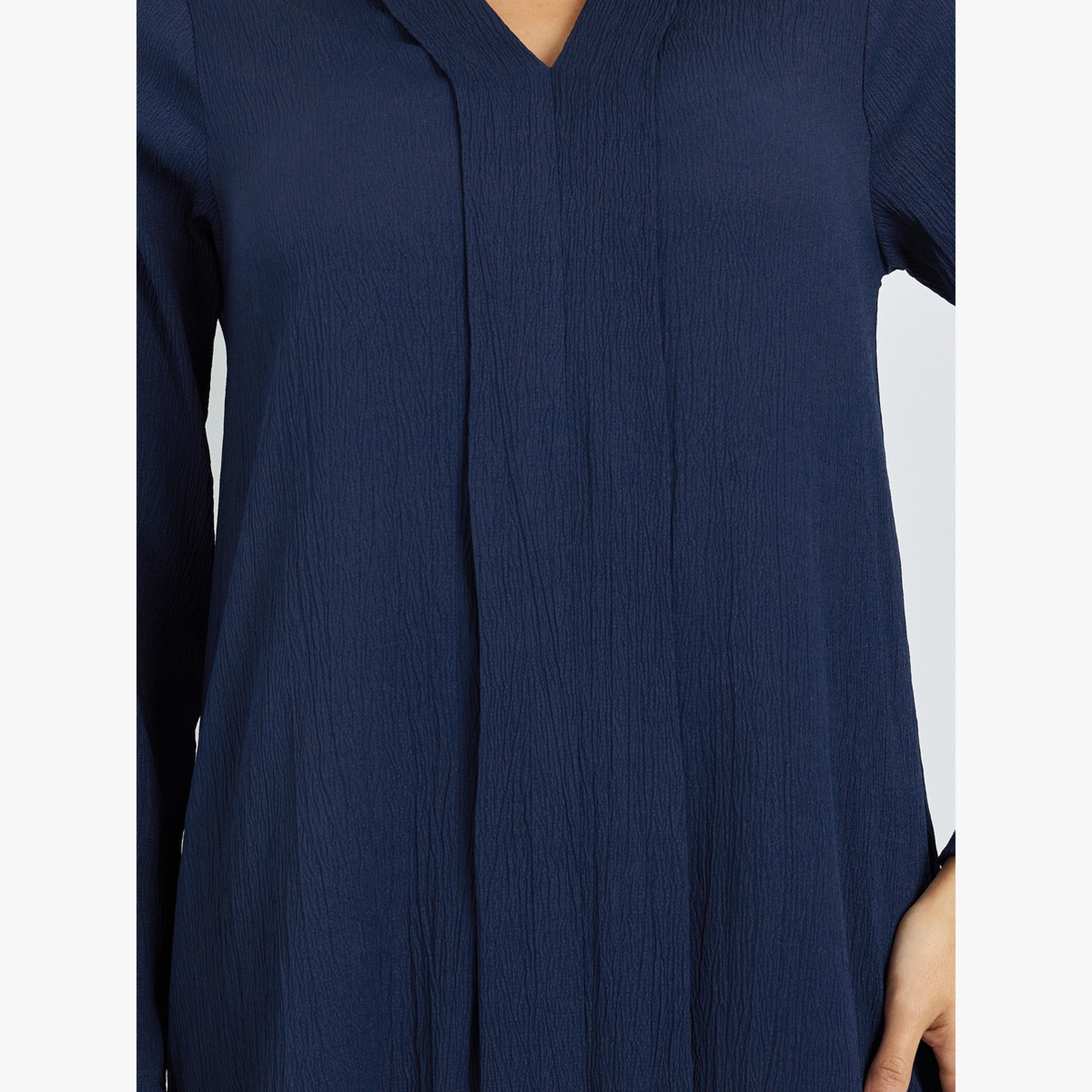 Styli Navy Blue Crepe V Neck Jalabiya-women-arabicclothing-jalabiyas-image-5