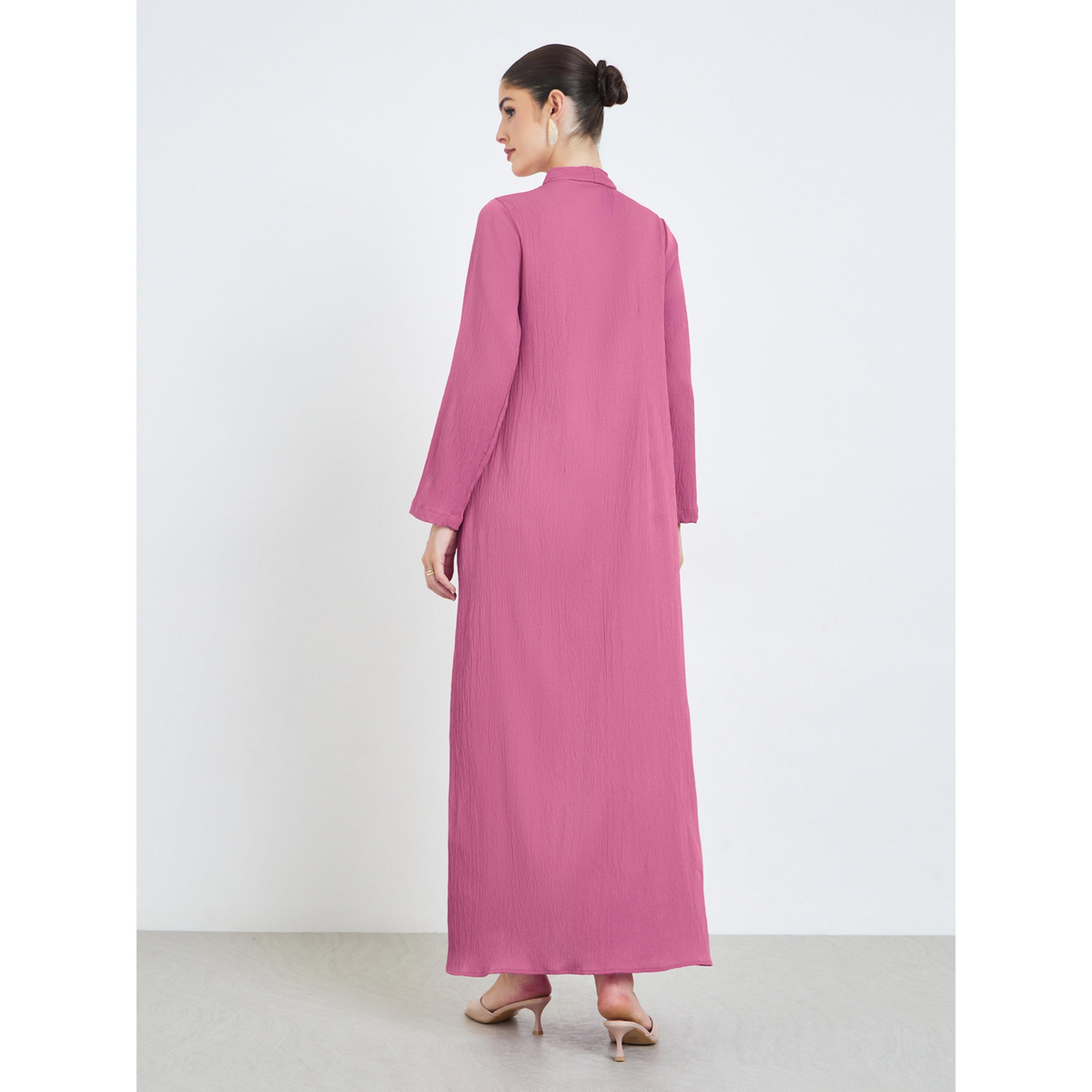Styli Pink Crepe V Neck Jalabiya-women-arabicclothing-jalabiyas-image-4