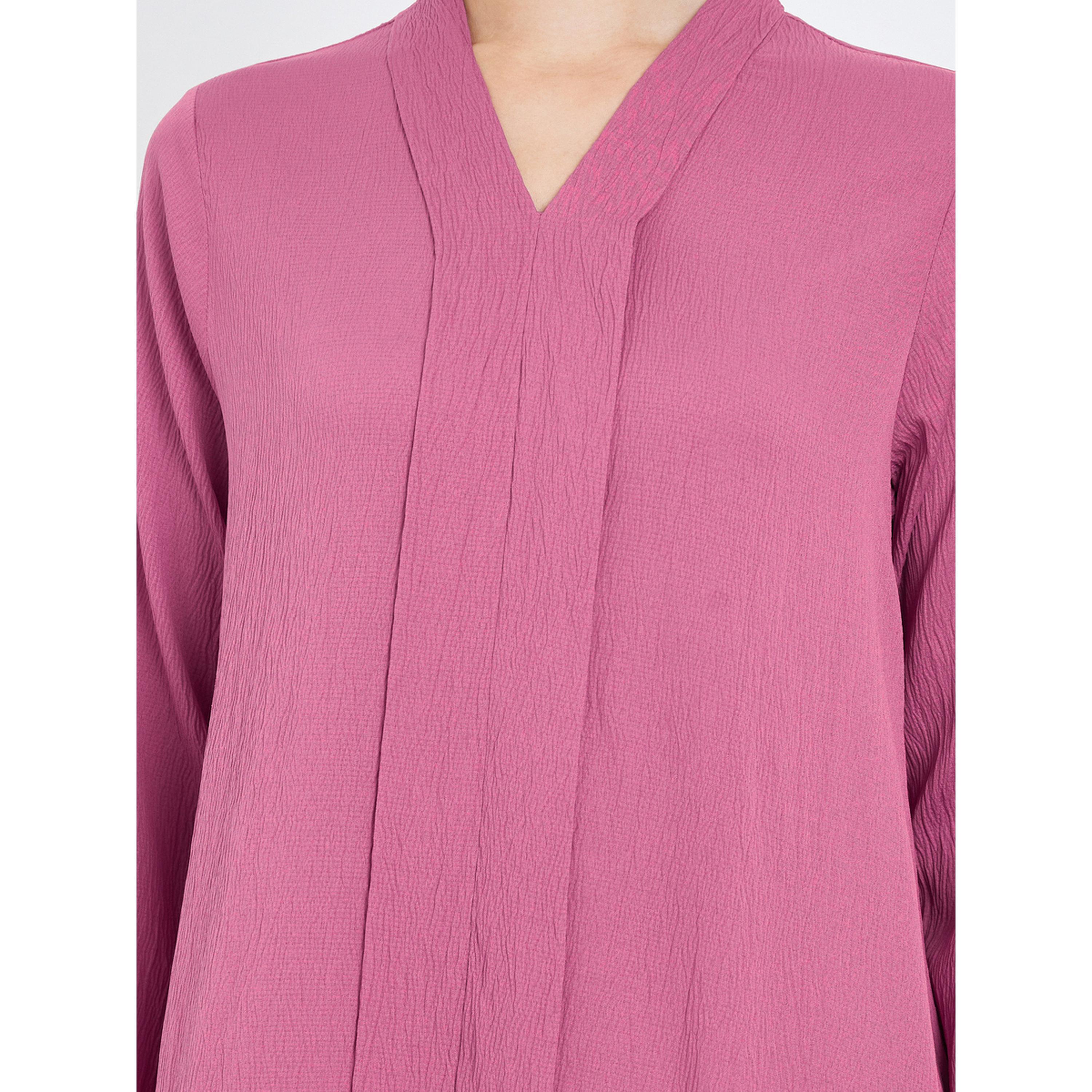 Styli Pink Crepe V Neck Jalabiya-women-arabicclothing-jalabiyas-image-5