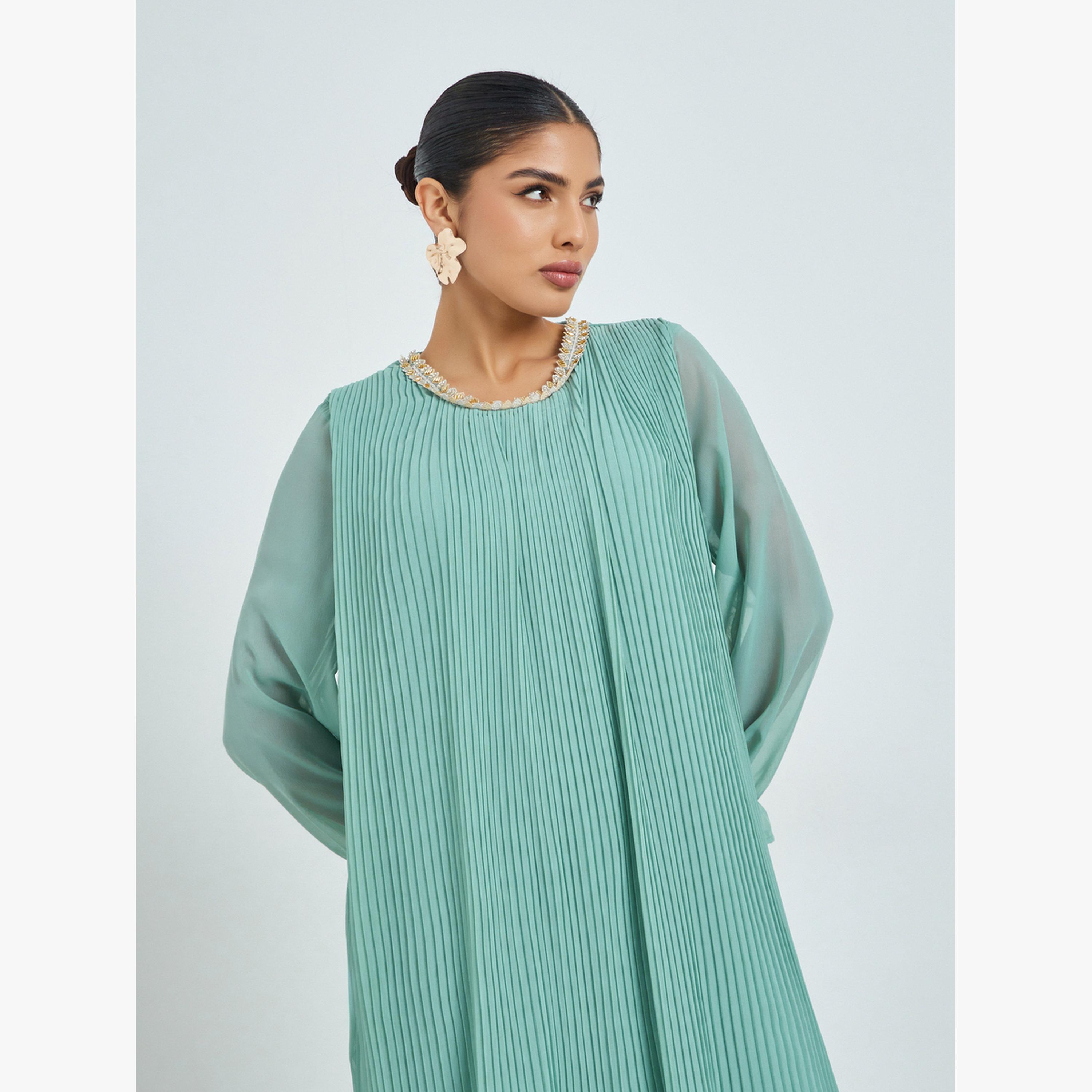 جلابية بتفاصيل دانتيل بليسيه-women-arabicclothing-jalabiyas-image-2