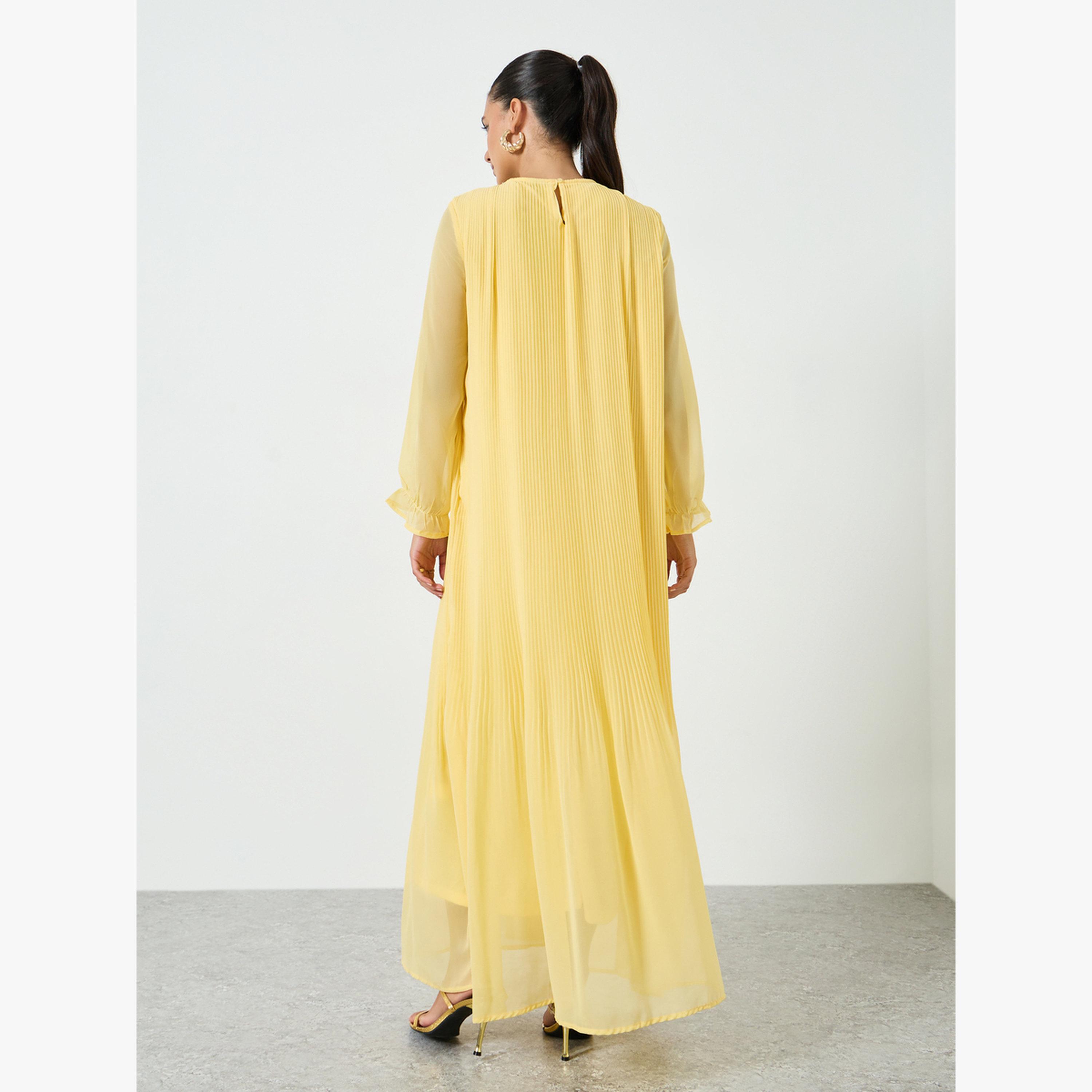 جلابية بتفاصيل دانتيل بليسيه-women-arabicclothing-jalabiyas-image-4