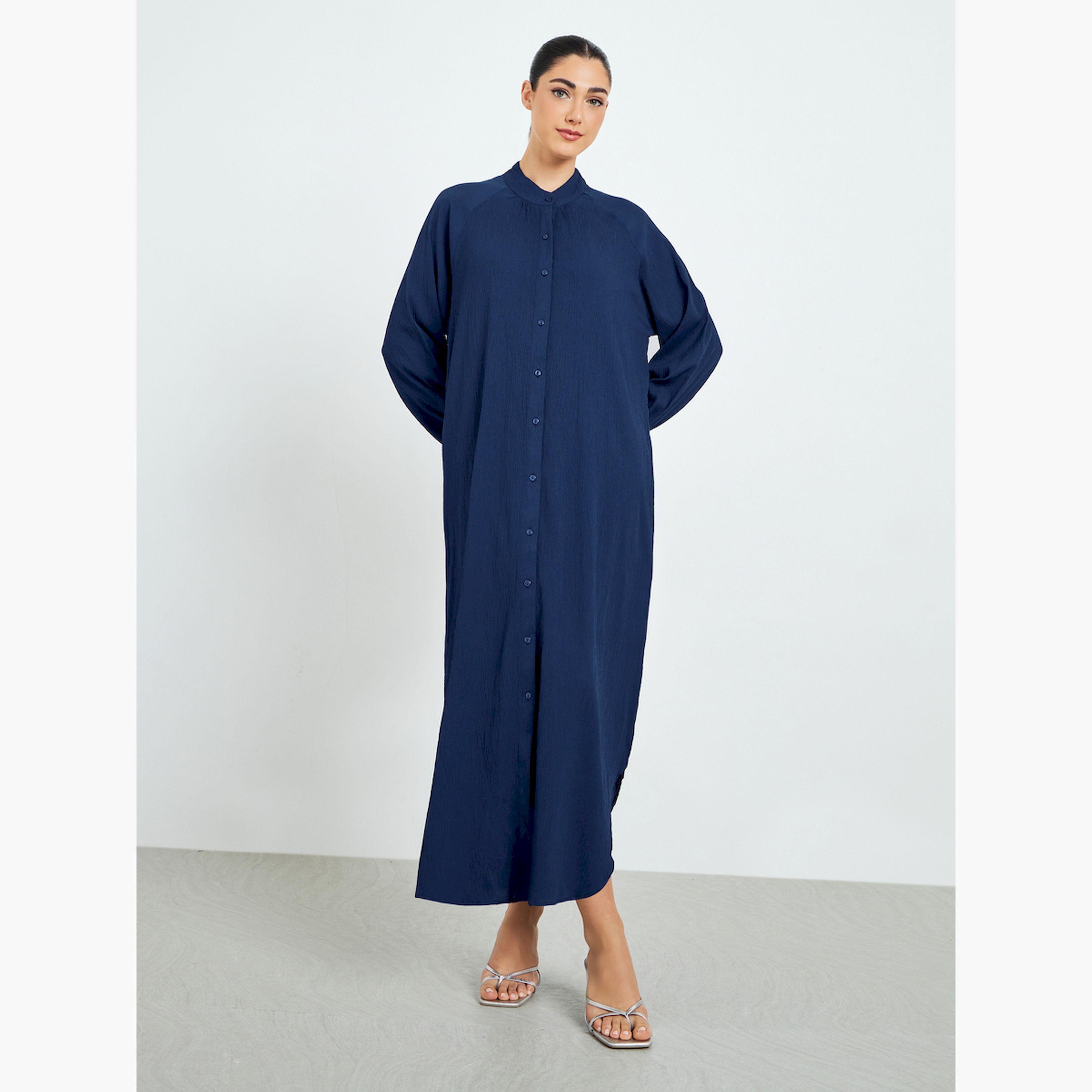 جلابية طويلة بحافة واسعة وأزرار غلق-women-arabicclothing-jalabiyas-image-1