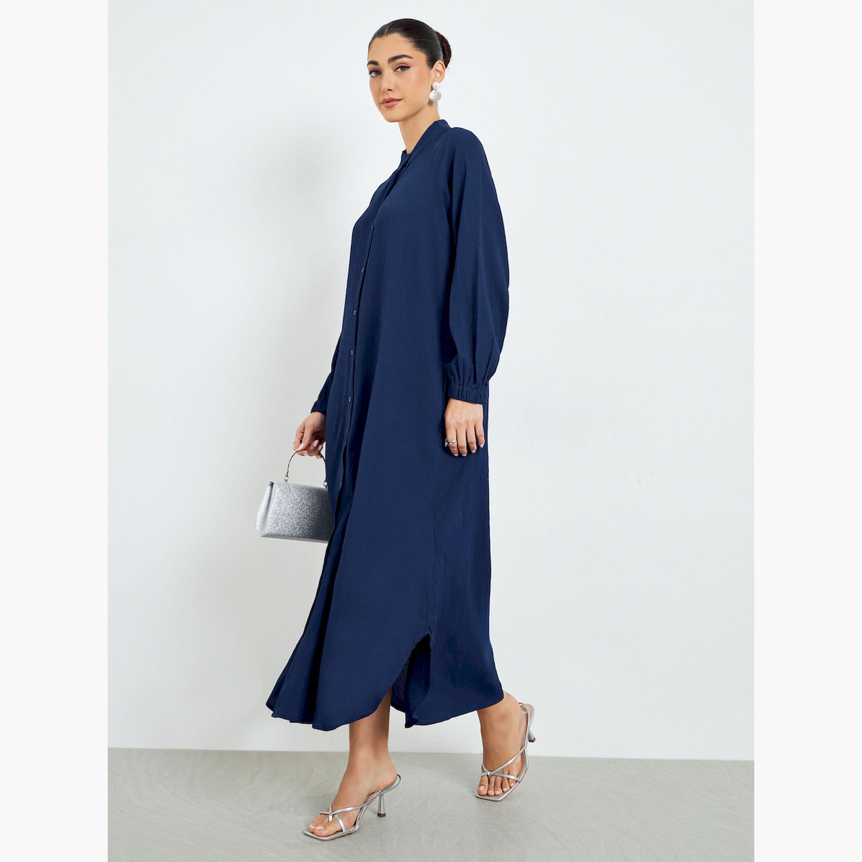 جلابية طويلة بحافة واسعة وأزرار غلق-women-arabicclothing-jalabiyas-image-3