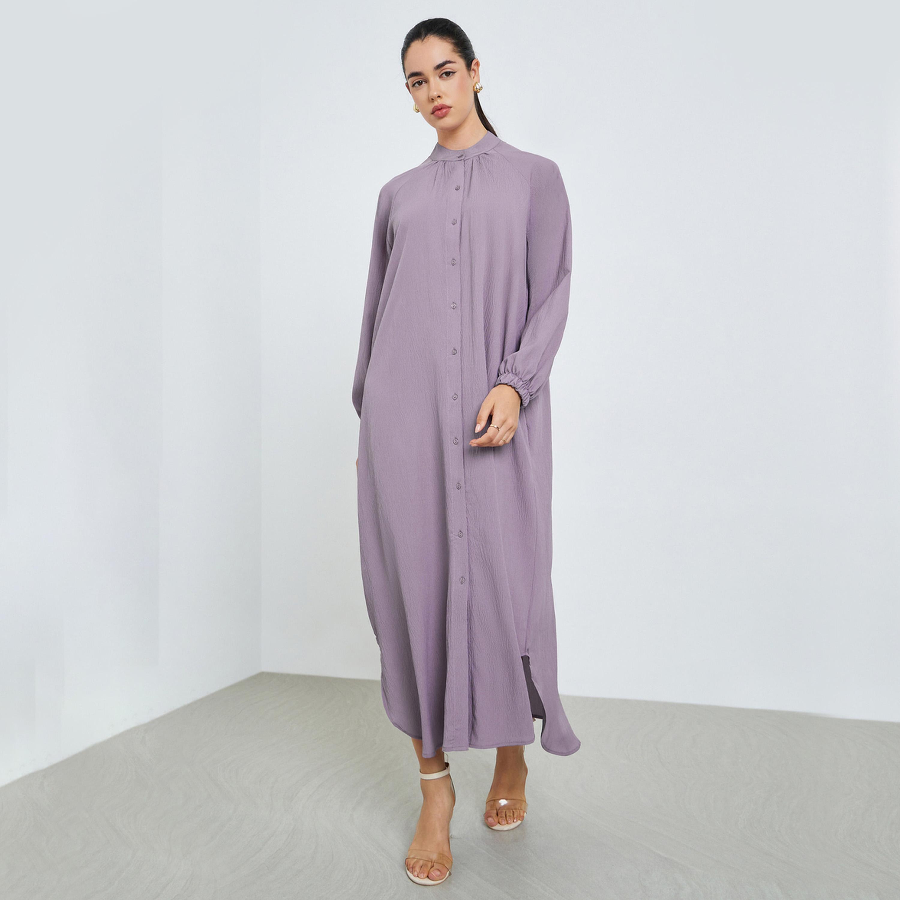 جلابية كريب بأزرار وحافة واسعة-women-arabicclothing-jalabiyas-image-1