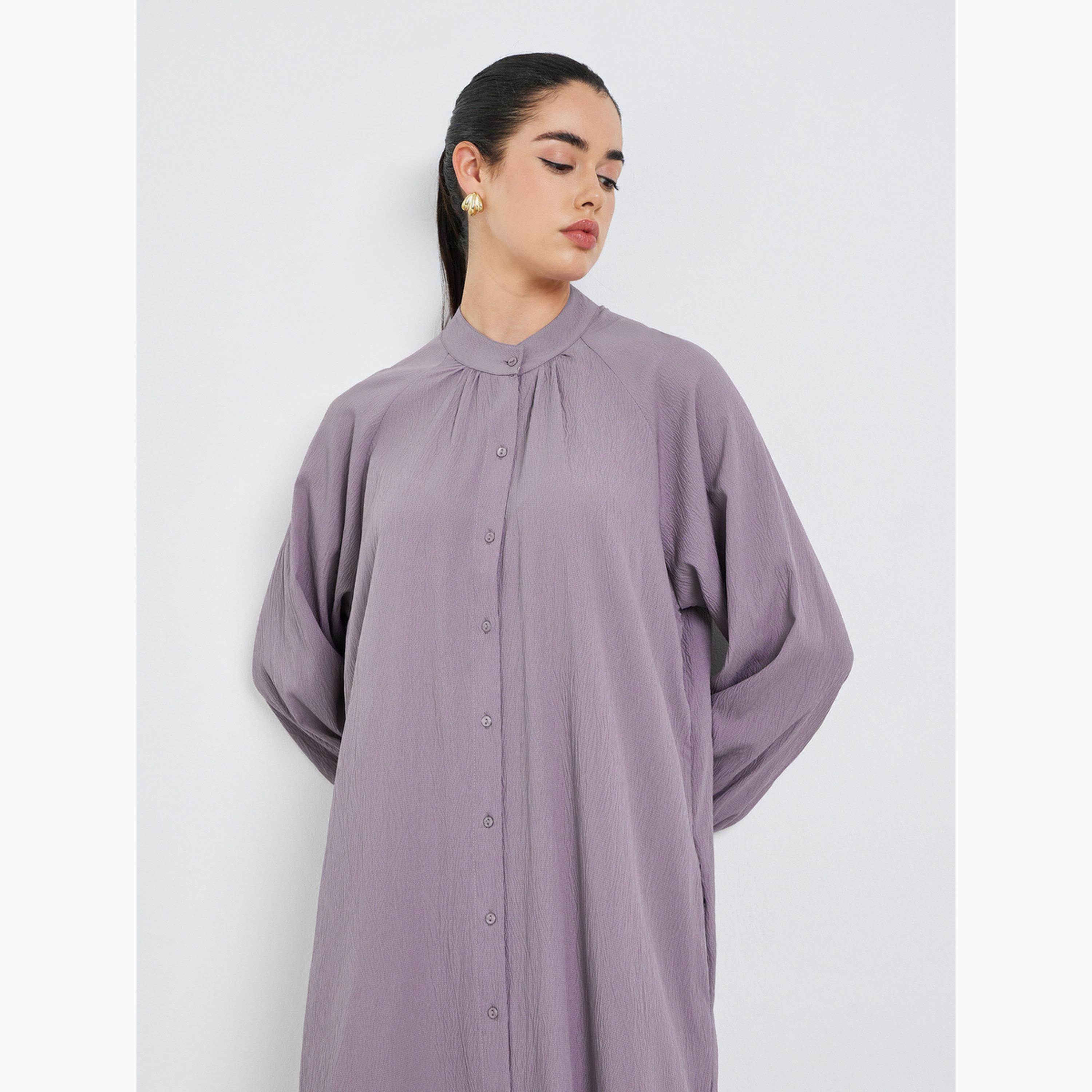 جلابية كريب بأزرار وحافة واسعة-women-arabicclothing-jalabiyas-image-2