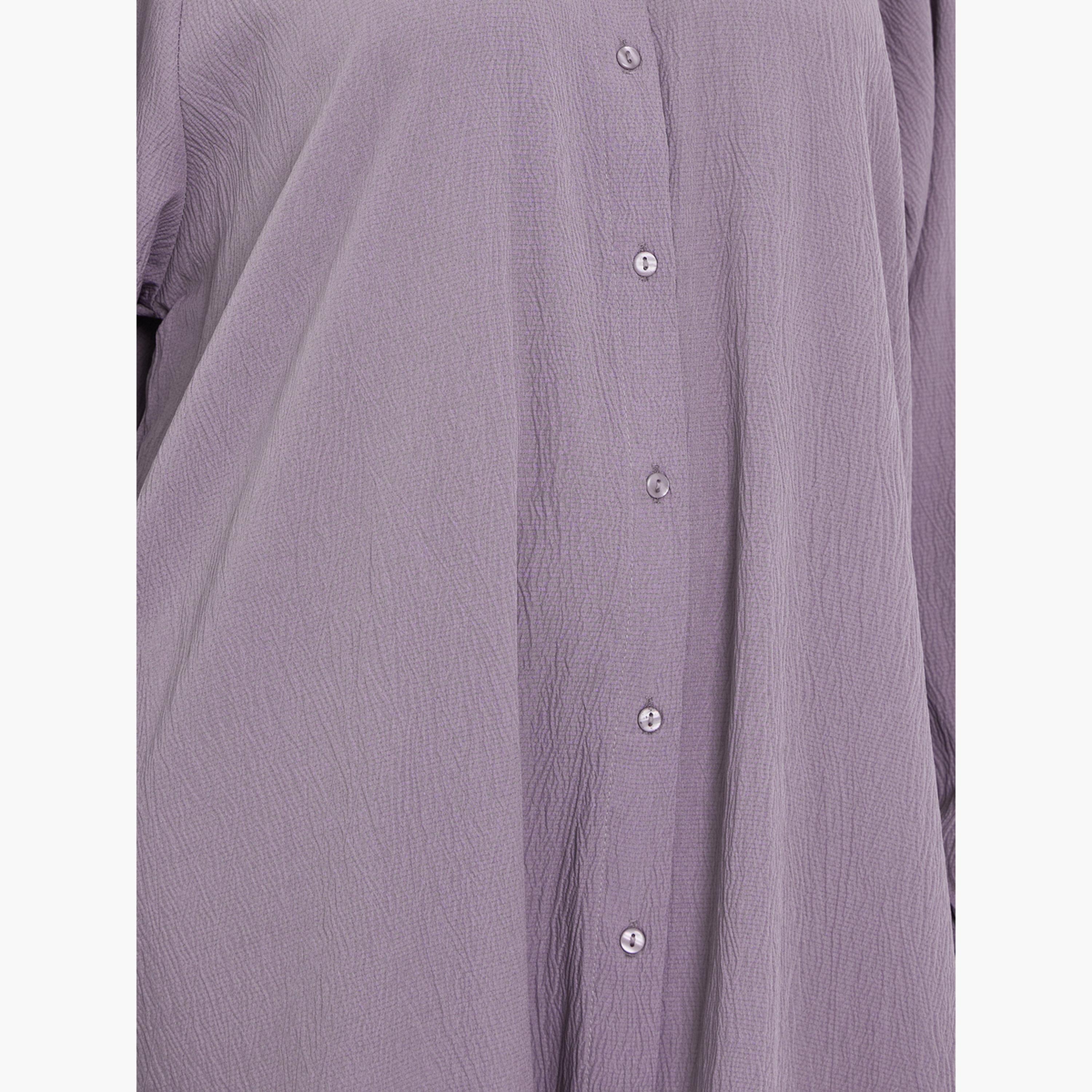 Styli Women Purple Buttoned A-Line Crepe Jalabiya-women-arabicclothing-jalabiyas-image-4